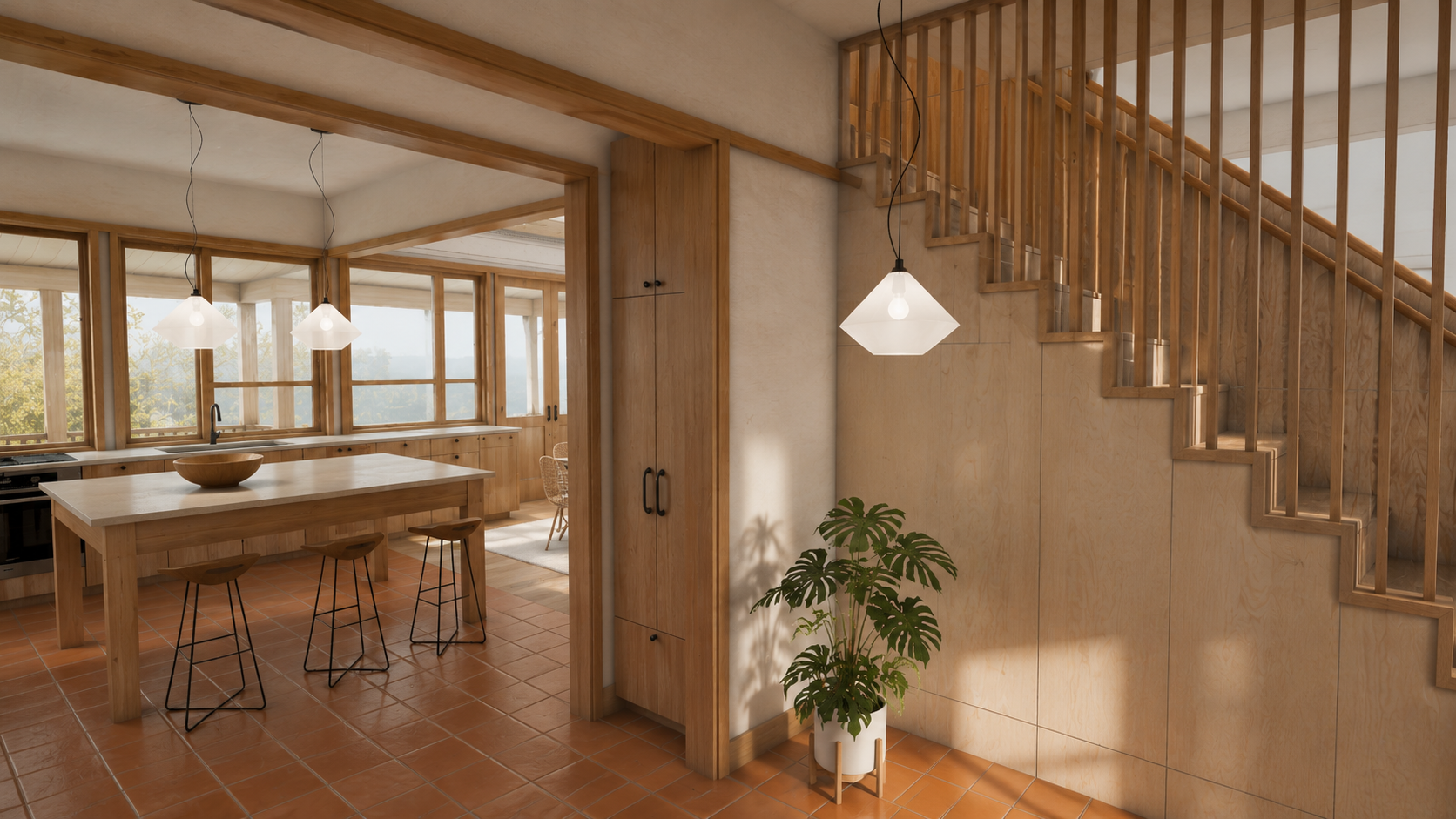 Interior Modern Victorian Windows Plywood Saltillo Tile.png