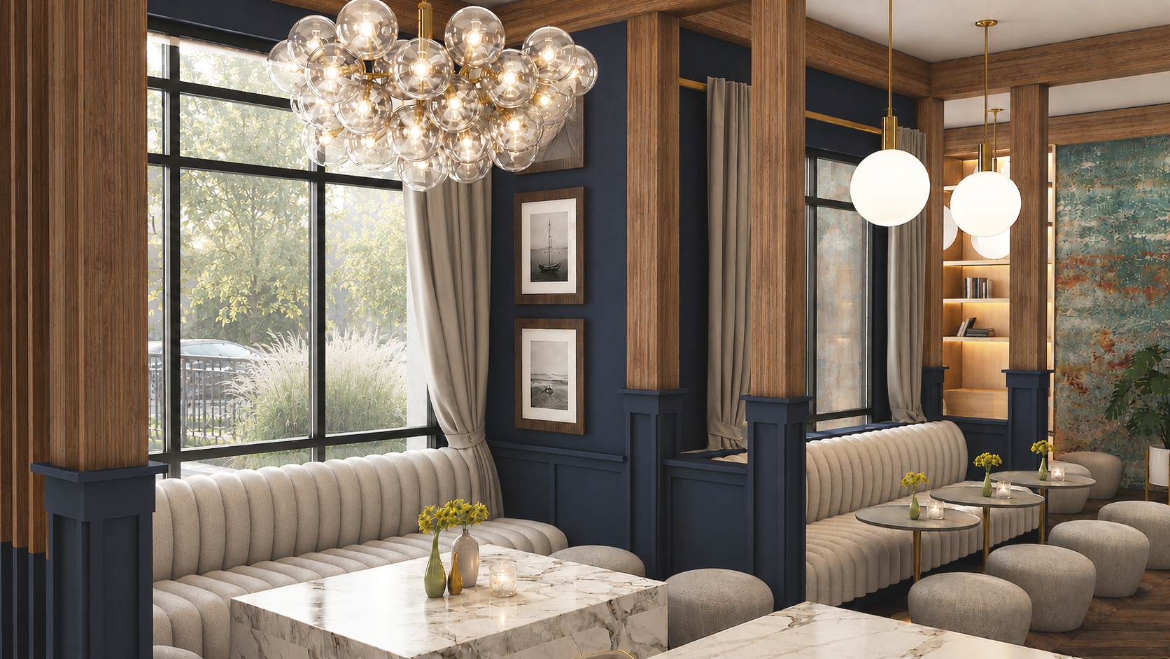Raw Bar Restaurant Interior Seating Lighting Windows Curtains.png