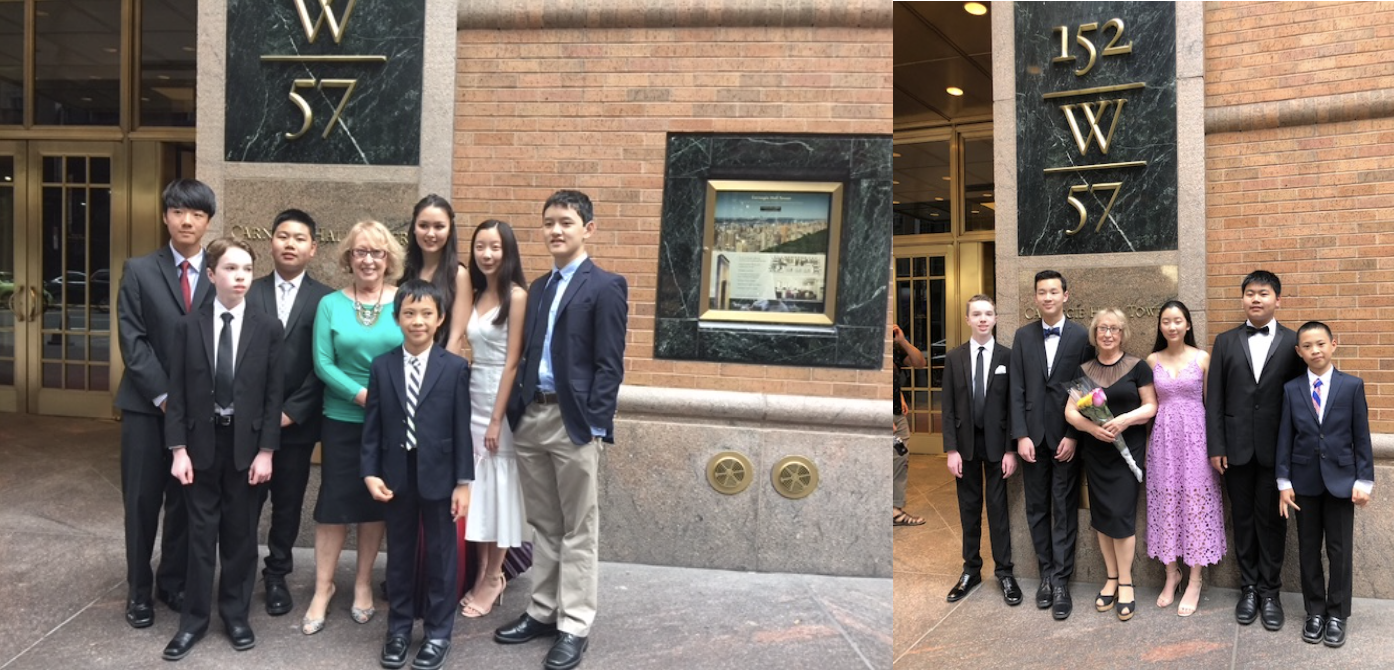 Sophia Ososkov with her students, winners of Carnegie Hall awards.