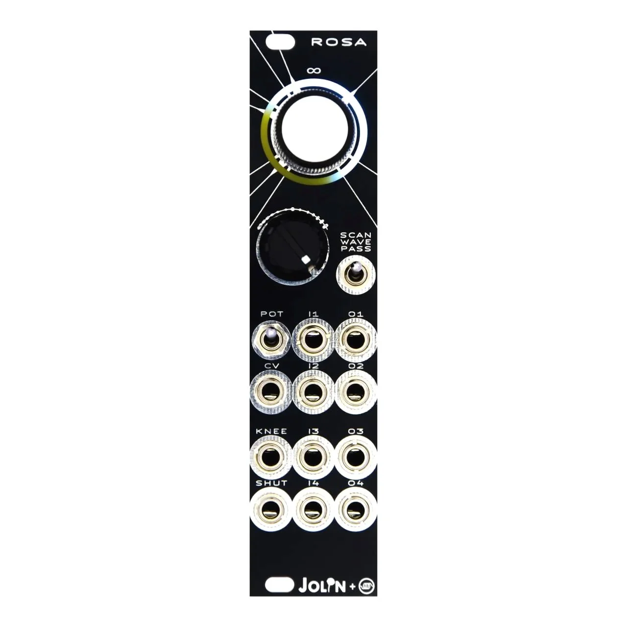 ROSA - multi-mode eurorack crossfader, scanner, and switcher module designed to morph between up to four inputs and outputs FRONT