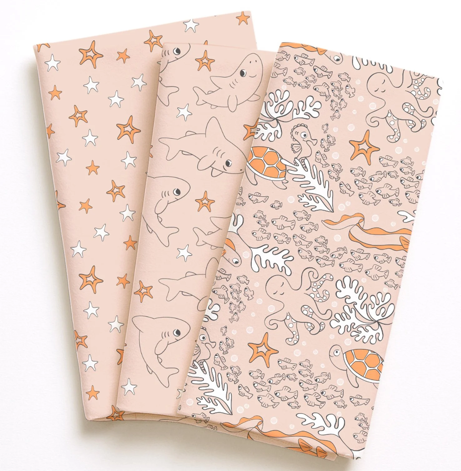 ocean animals sharks starfish fish octopus turtle eel collection fun childrens bedding fabric1.jpg