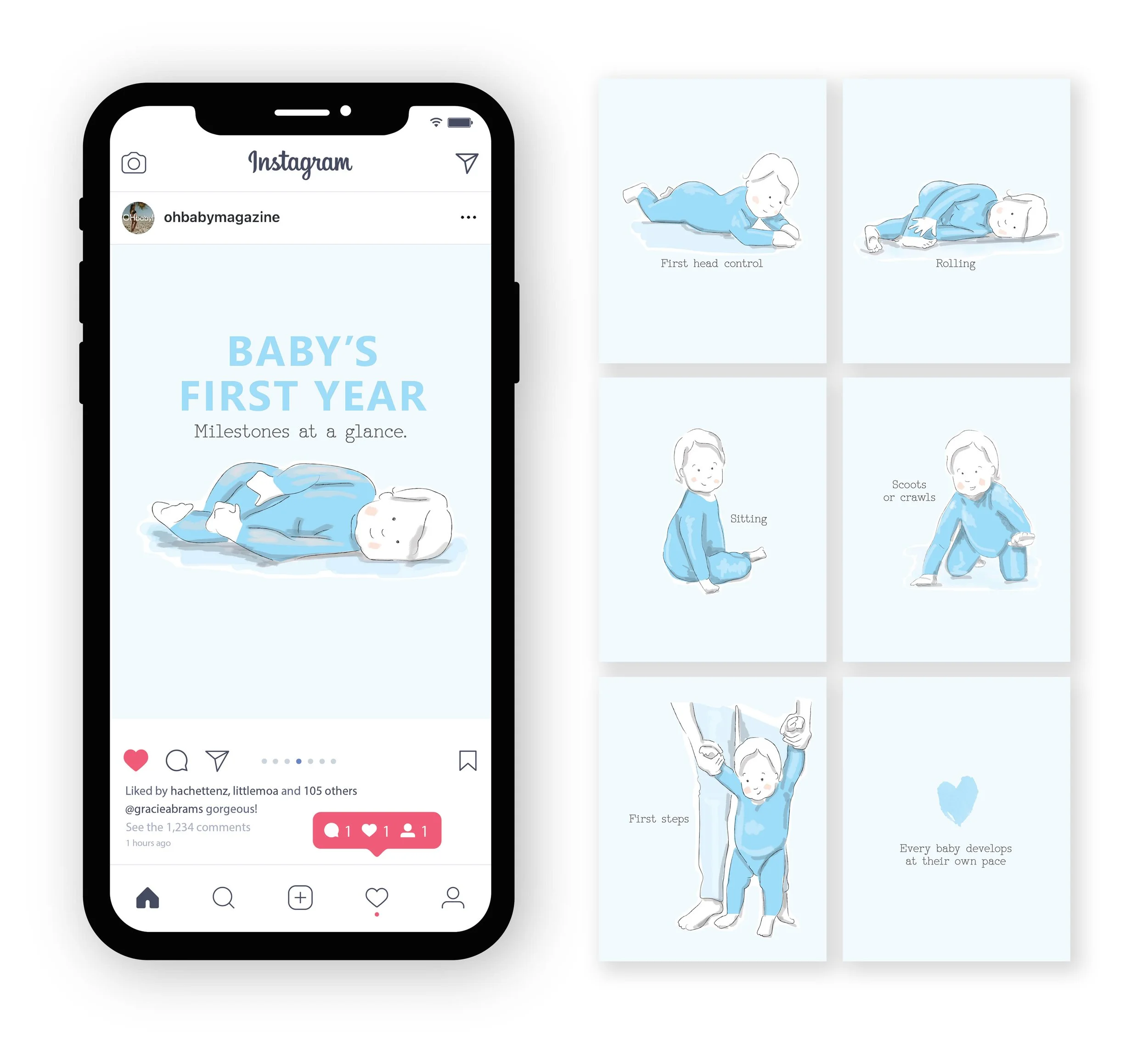 Carousel design instagram, original illustration, repurposing editorial content for socials