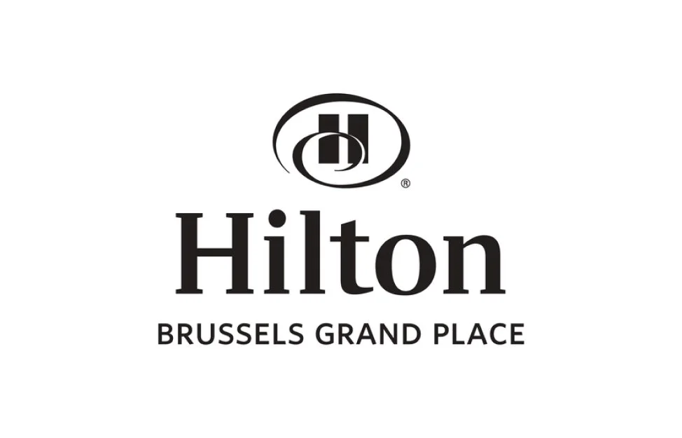 Hilton hotel logo with text 'Brussels Grand Place'
