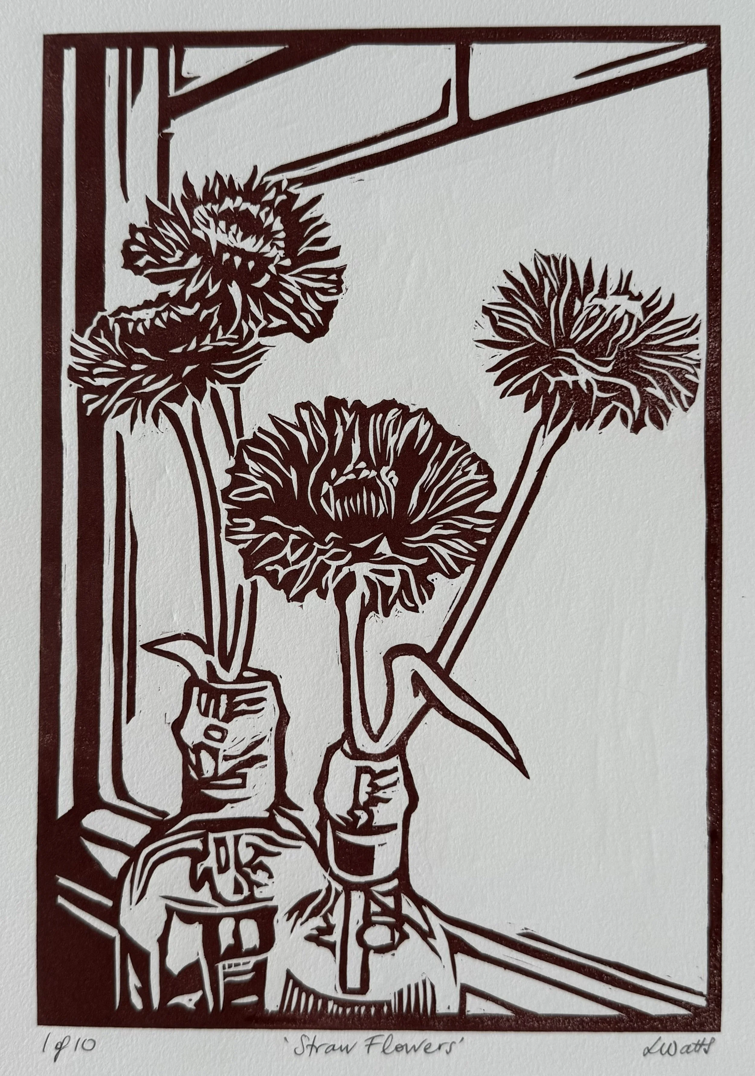 Straw Flowers, Edition 1 of 10, Linocut, 2026