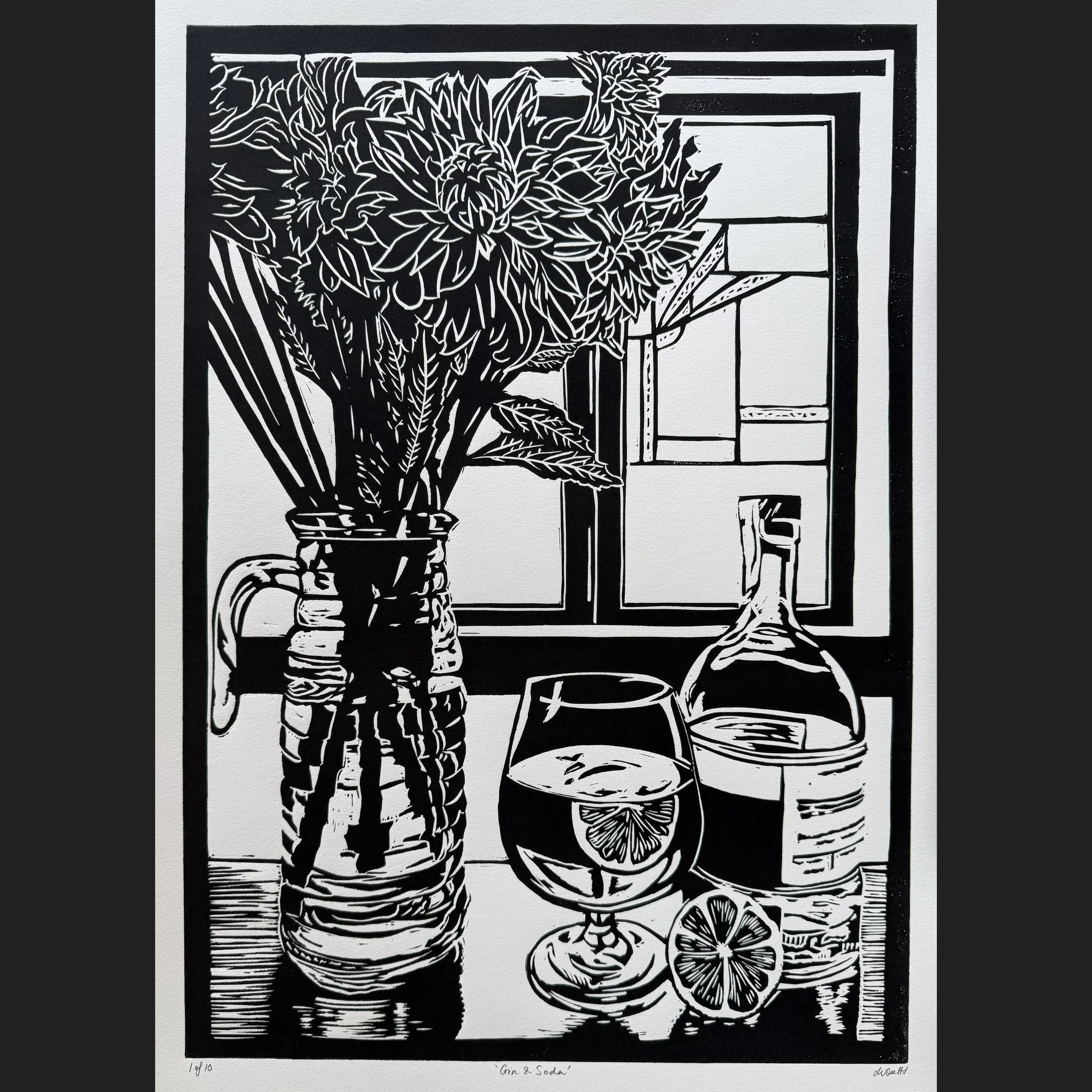 Gin & Soda - Linocut Print