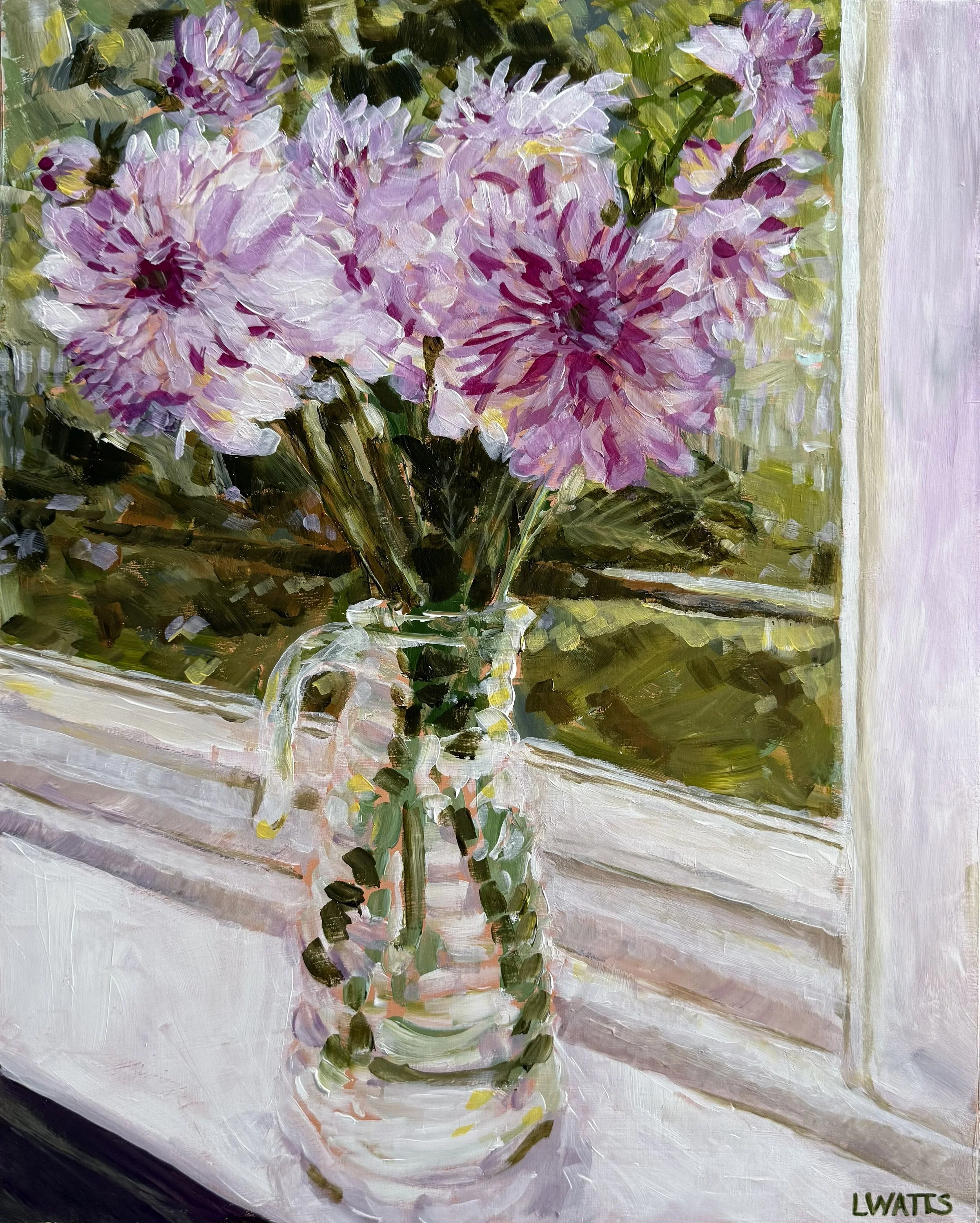 Dahlia Jug II, Acrylic on timber panel, 2026, SOLD