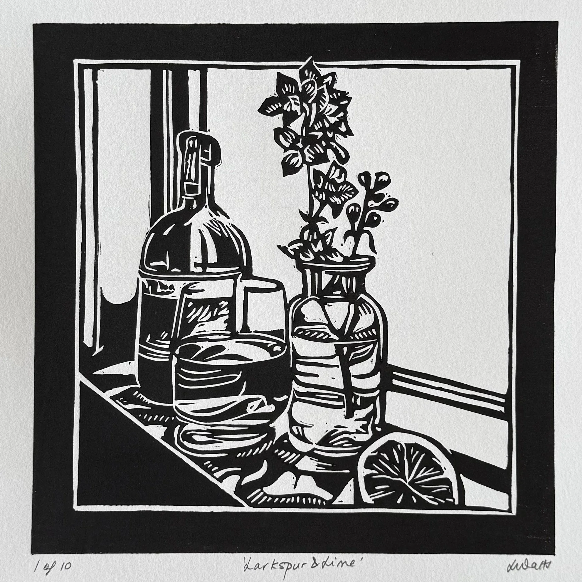 Larkspur & Lime - Linocut Print