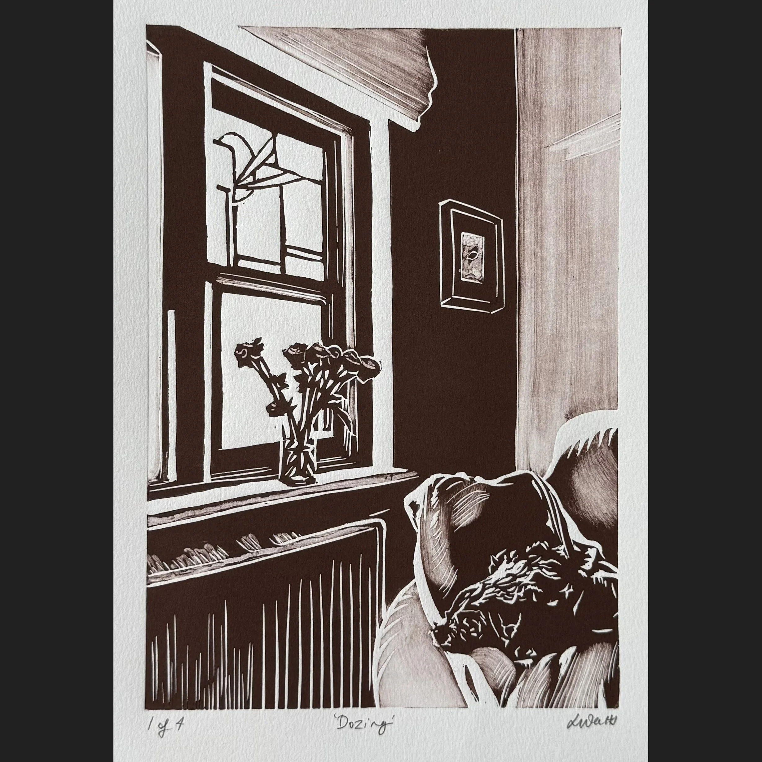 Dozing - Linocut Print
