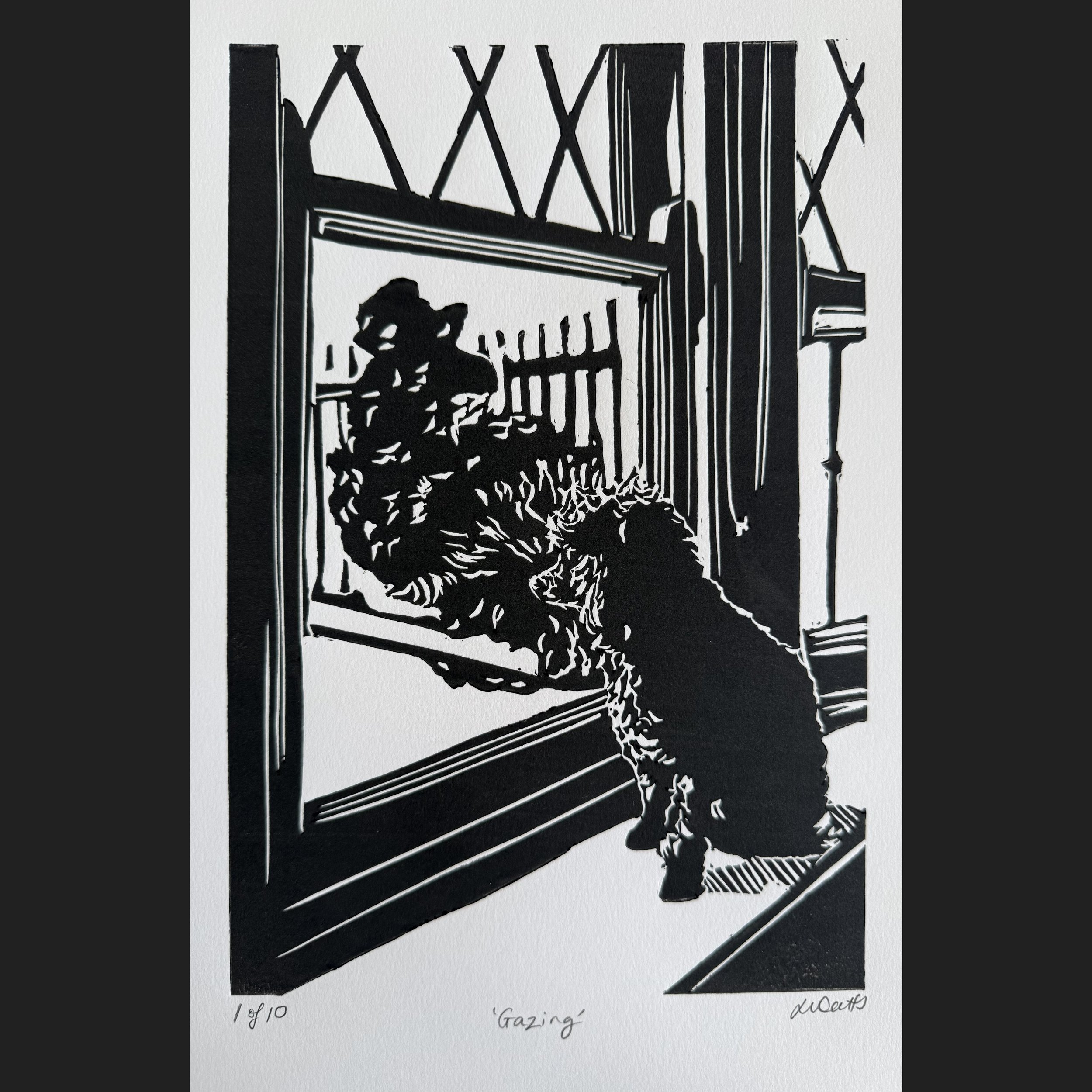 Gazing - Linocut Print