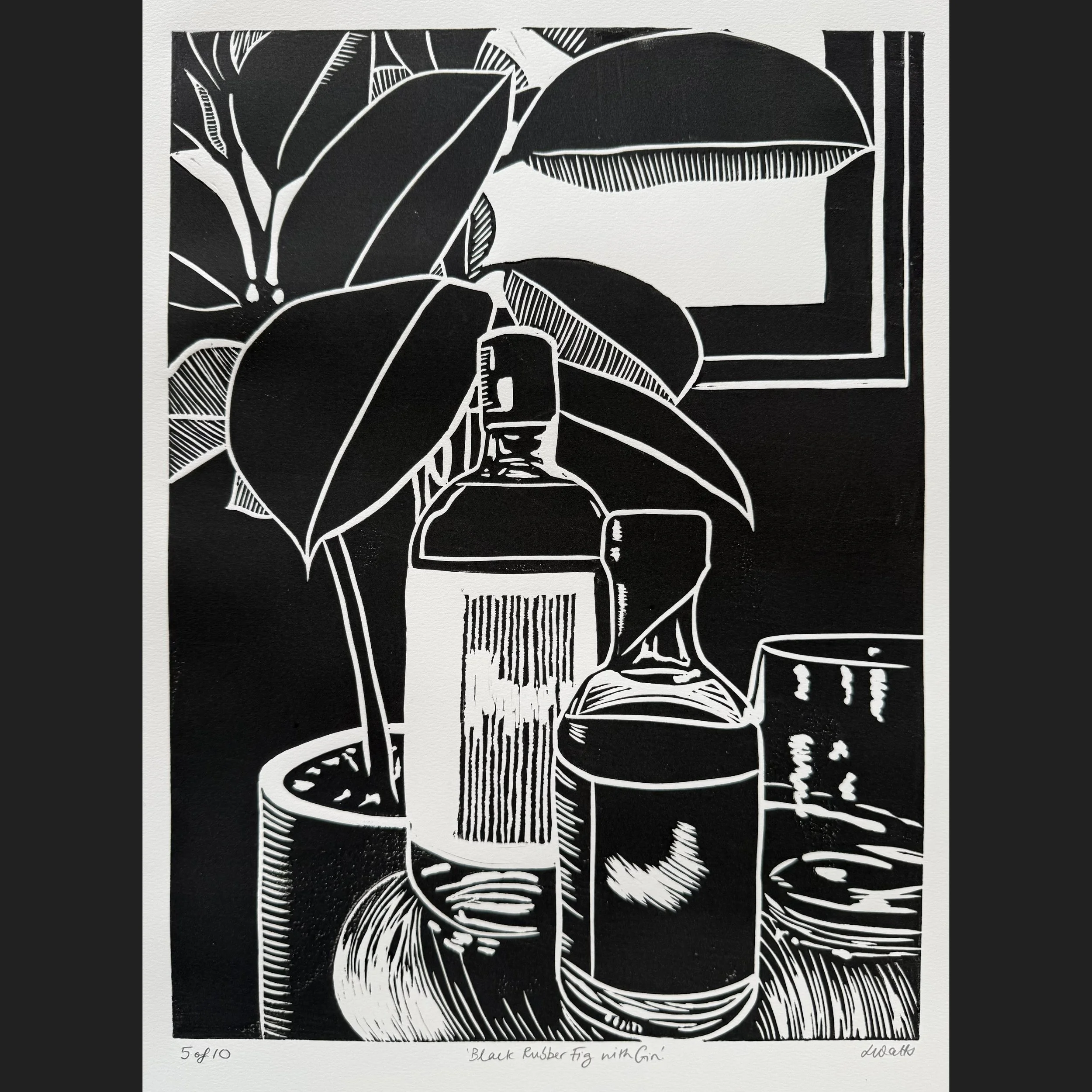 Rubber Fig with Gin - Linocut Print