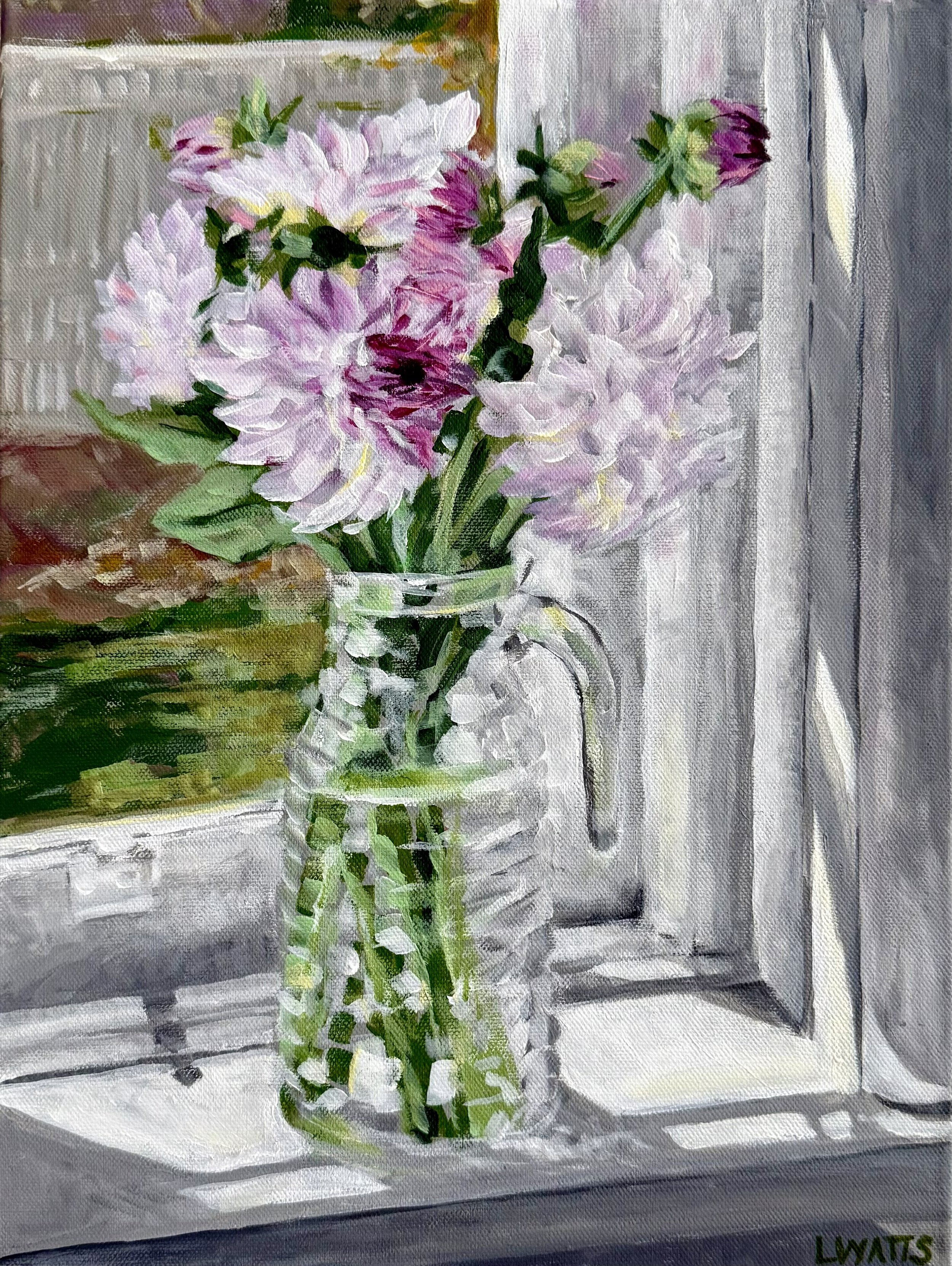 Dahlia Jug I, Acrylic on canvas, 2026, SOLD