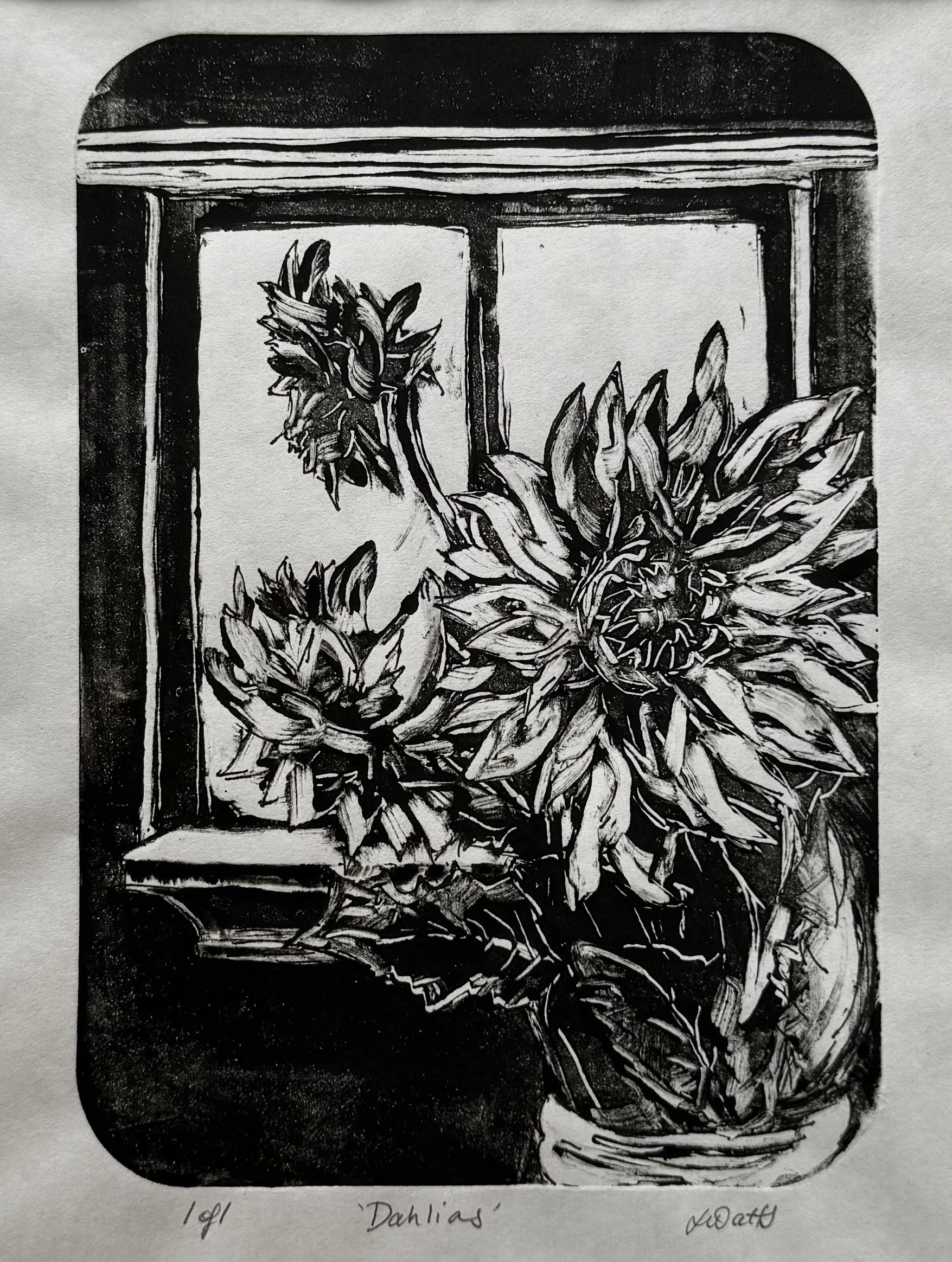 Dahlias, Edition 1 of 1, Monoprint, 2026, SOLD