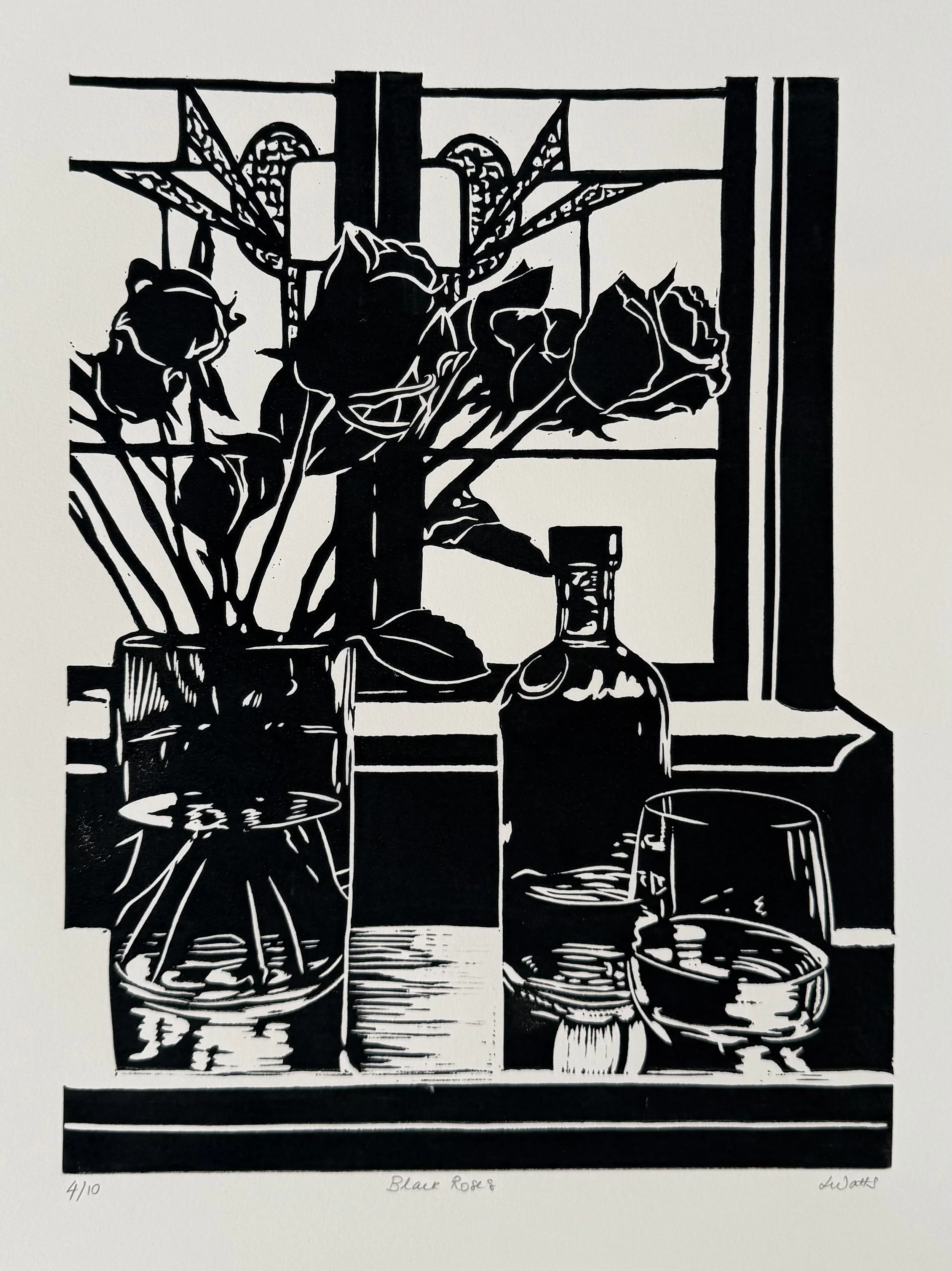 Black Roses, Edition 4 of 10, Linocut, 2023