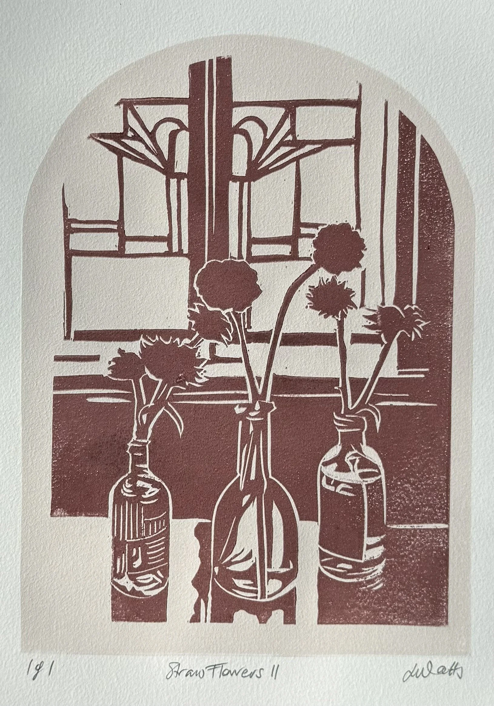 Straw Flowers II, Edition 1 of 1, Linocut, 2026