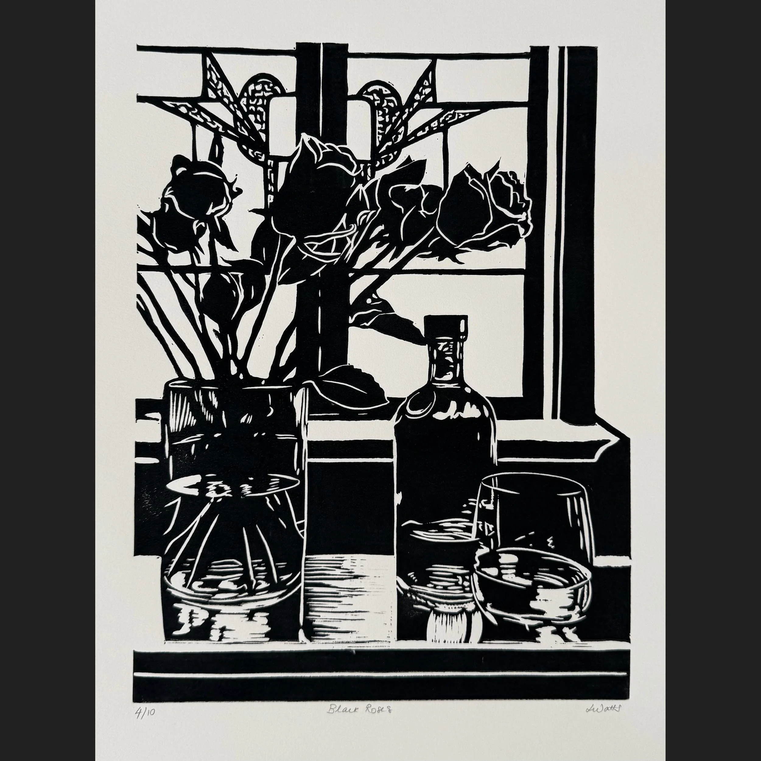 Black Roses - Linocut Print