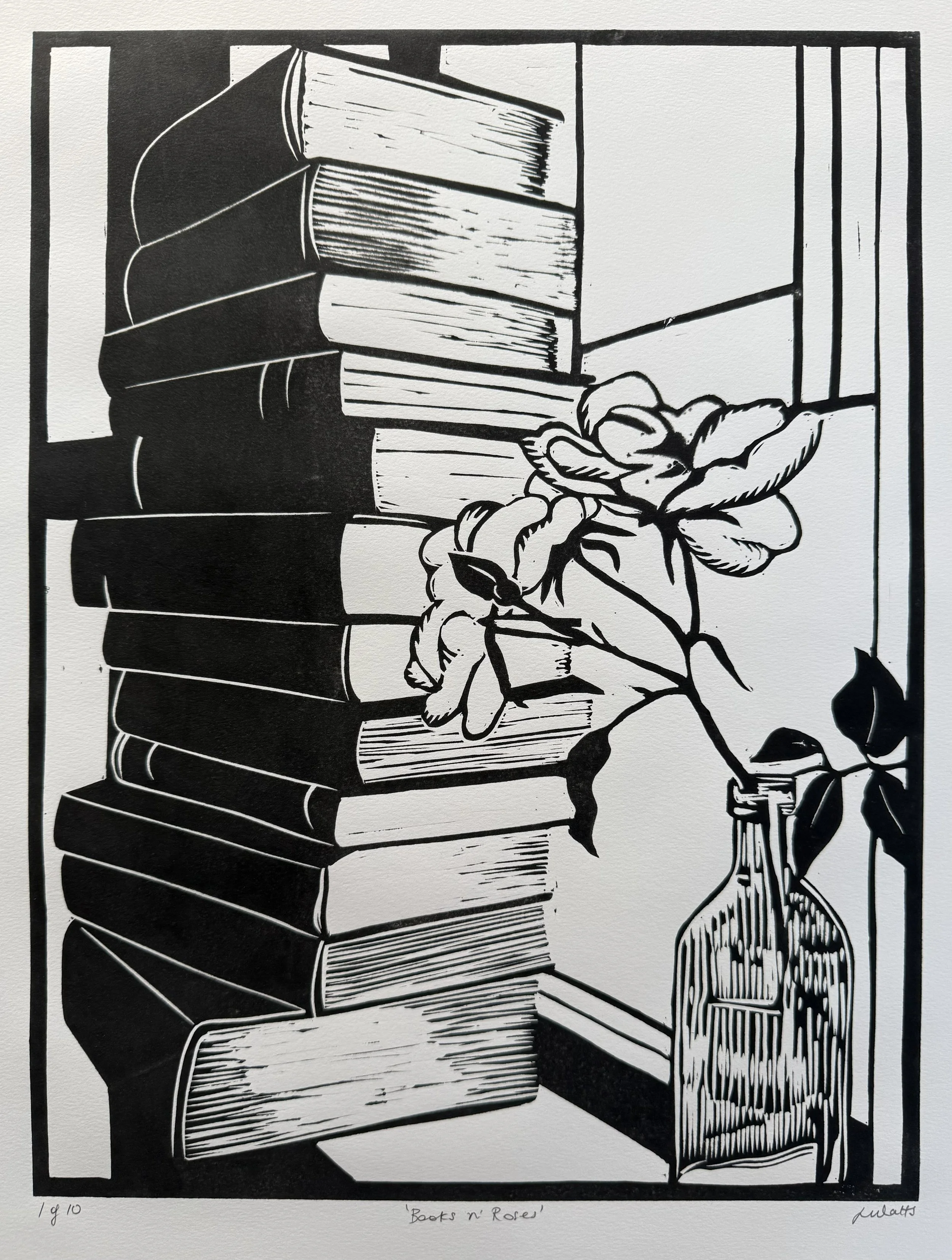 Books n' Roses, Edition 1 of 10, 
Linocut, 2026
