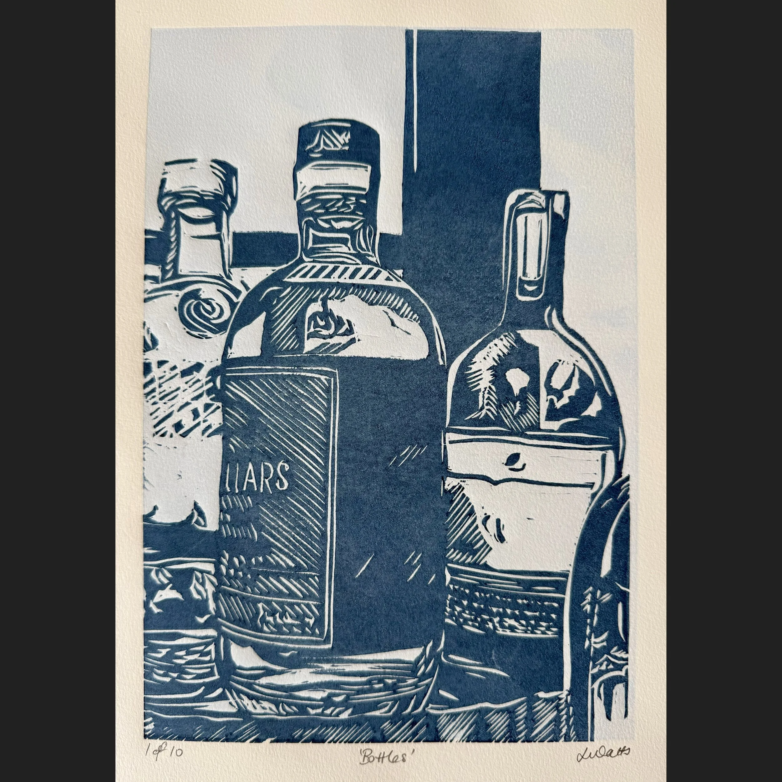 Bottles - Linocut Print