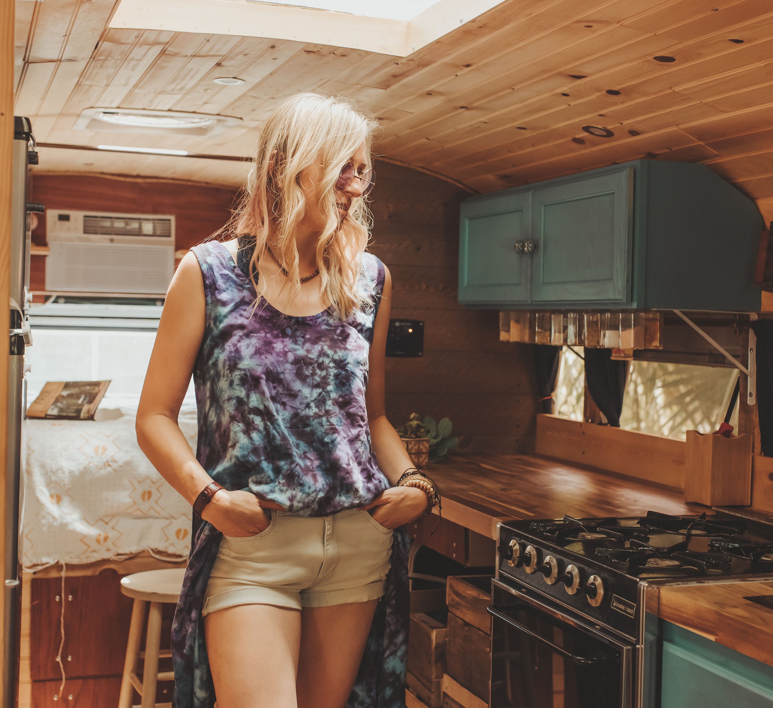 Woman modeling tie dye ecommerce photography