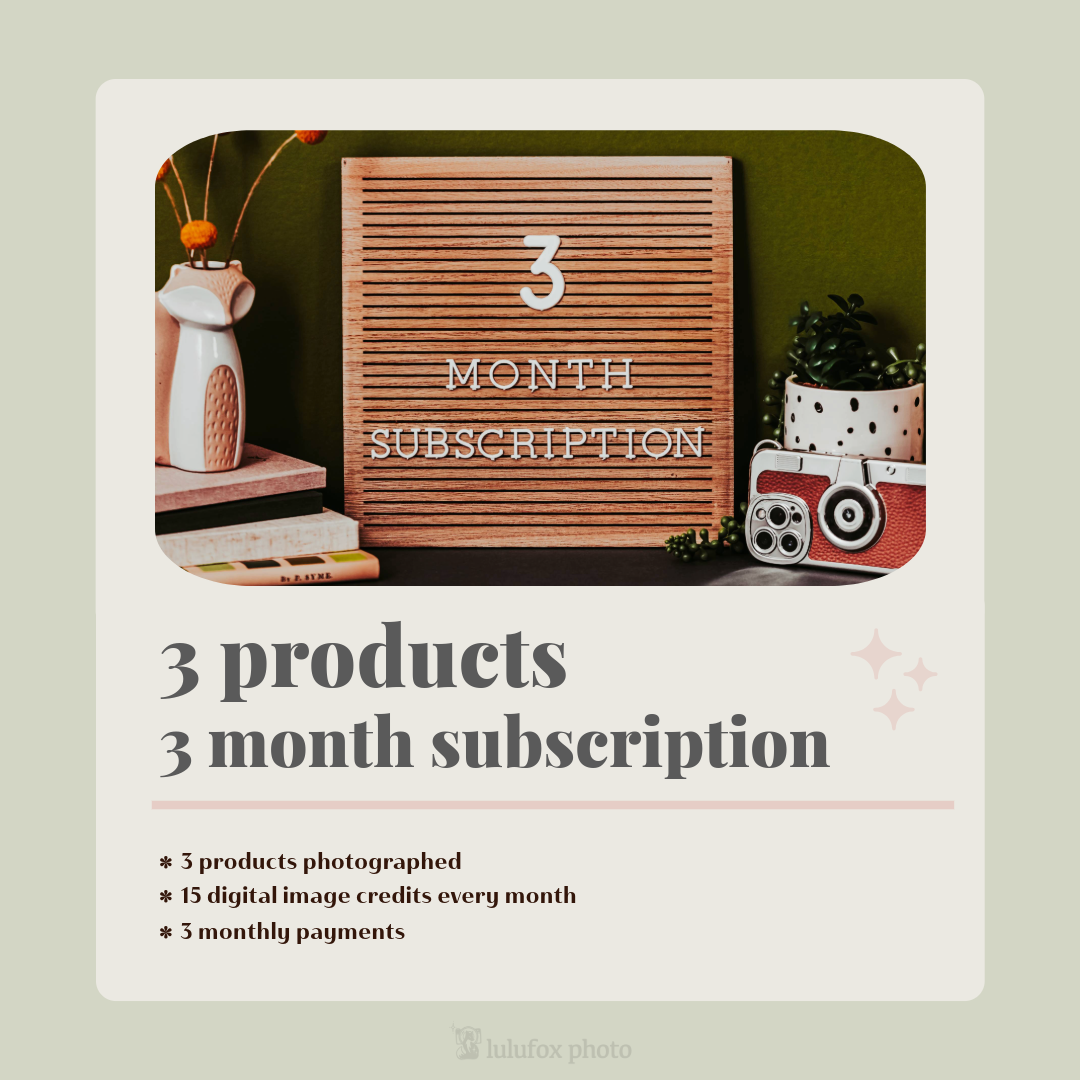 3 Products - 3 month E-Commerce Product Photography Subscription JANUARY 2025