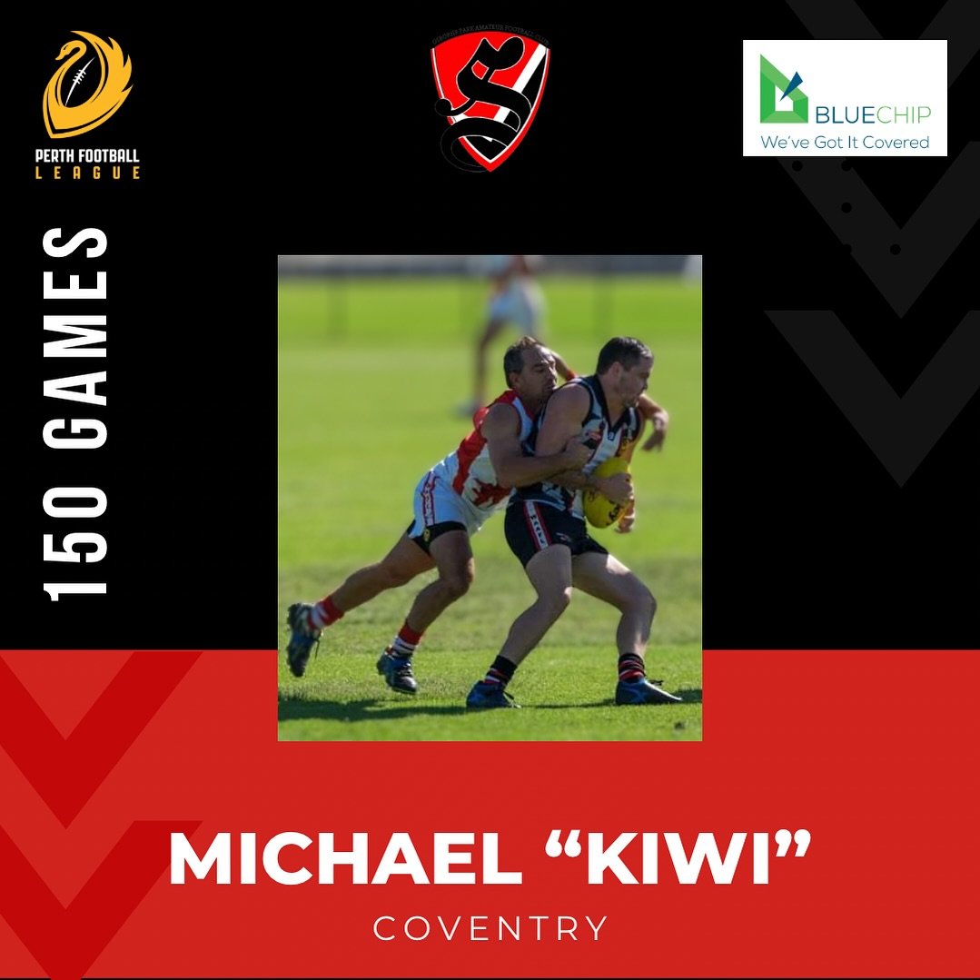 Milestone Game Alert

150 Games. 

Michael &ldquo;Kiwi&rdquo; Coventry has been around the football club since 2014. Making an immediate impact being apart of the 2014 Reserves grand final winning team. All this after East Perth turned away a supreme