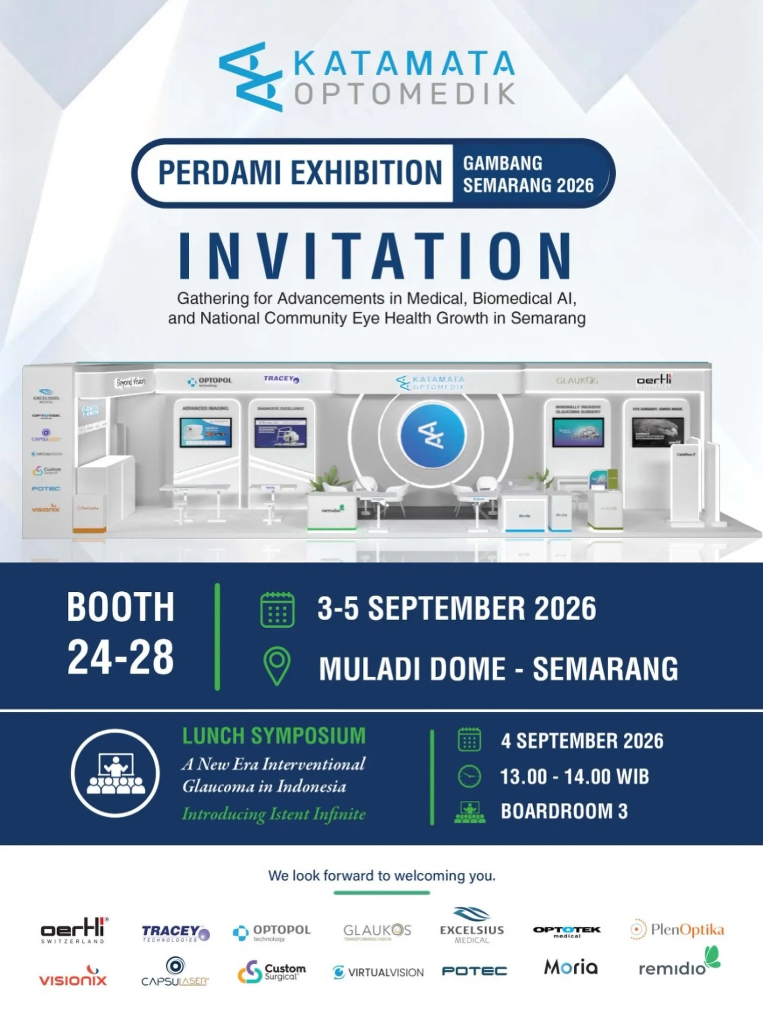 Katamata Optomedik dengan bangga hadir di PERDAMI Exhibition Gambang Semarang 2026.

📍 Booth 24&ndash;28, Muladi Dome Semarang
📅 3&ndash;5 September 2026

Jangan lewatkan Lunch Symposium bertajuk &ldquo;A New Era Interventional Glaucoma in Indonesi