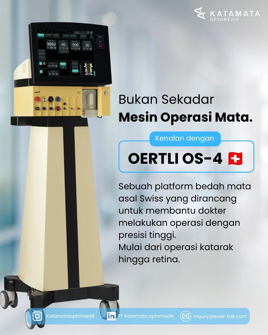 Bukan sekadar mesin operasi mata. 👁️

Dalam bedah oftalmologi, presisi, kontrol, dan efisiensi menjadi bagian penting dalam setiap prosedur.

OERTLI OS-4 hadir sebagai platform bedah mata yang dirancang untuk mendukung berbagai kebutuhan operasi ter