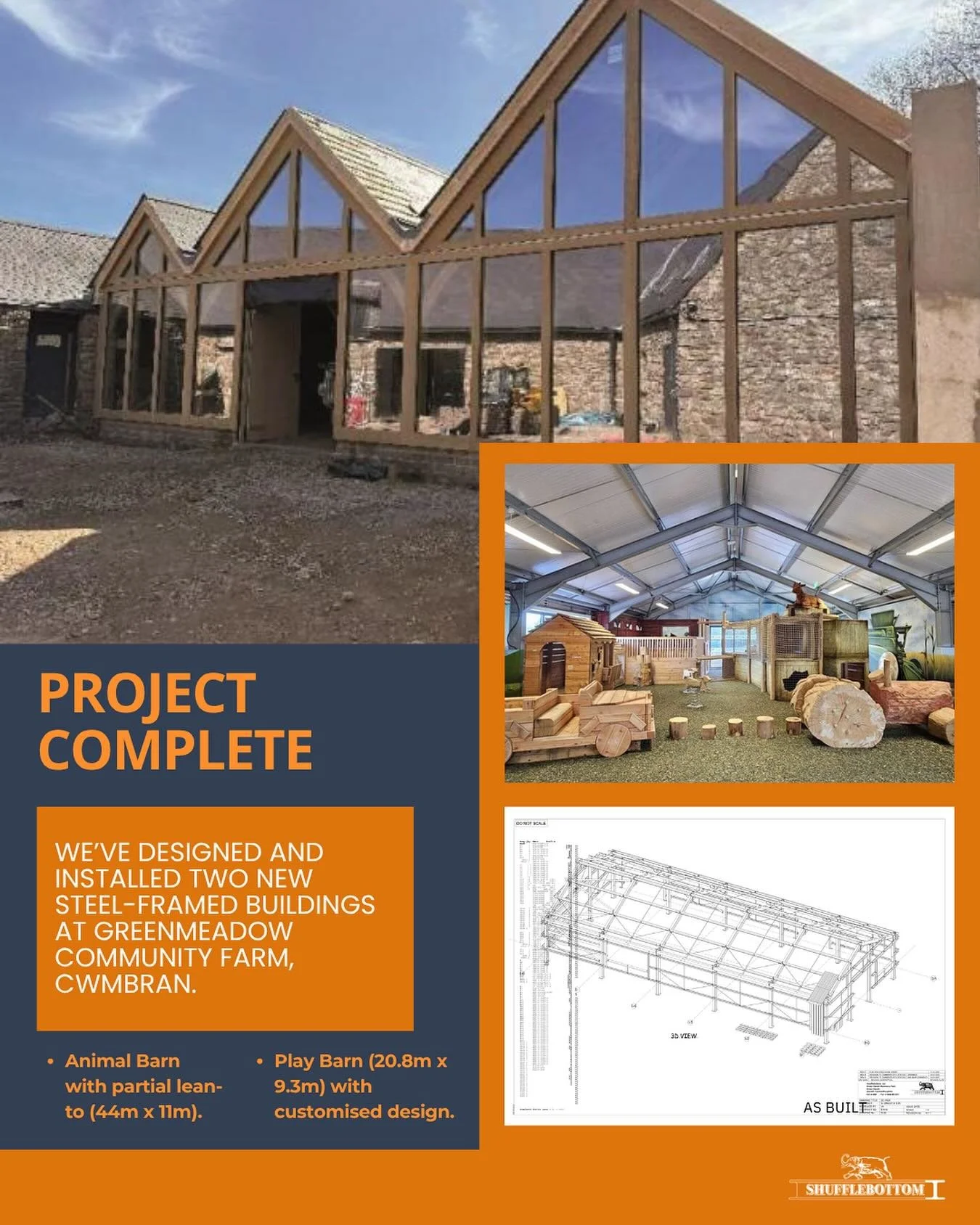 Community build complete! 
The Animal Barn and Play Barn at Greenmeadow Community Farm are now open. 
Here’s to a successful build and many generations of children enjoying Greenmeadow for years to come ๐ฅ
#shufflebottom #builttolast #steelf