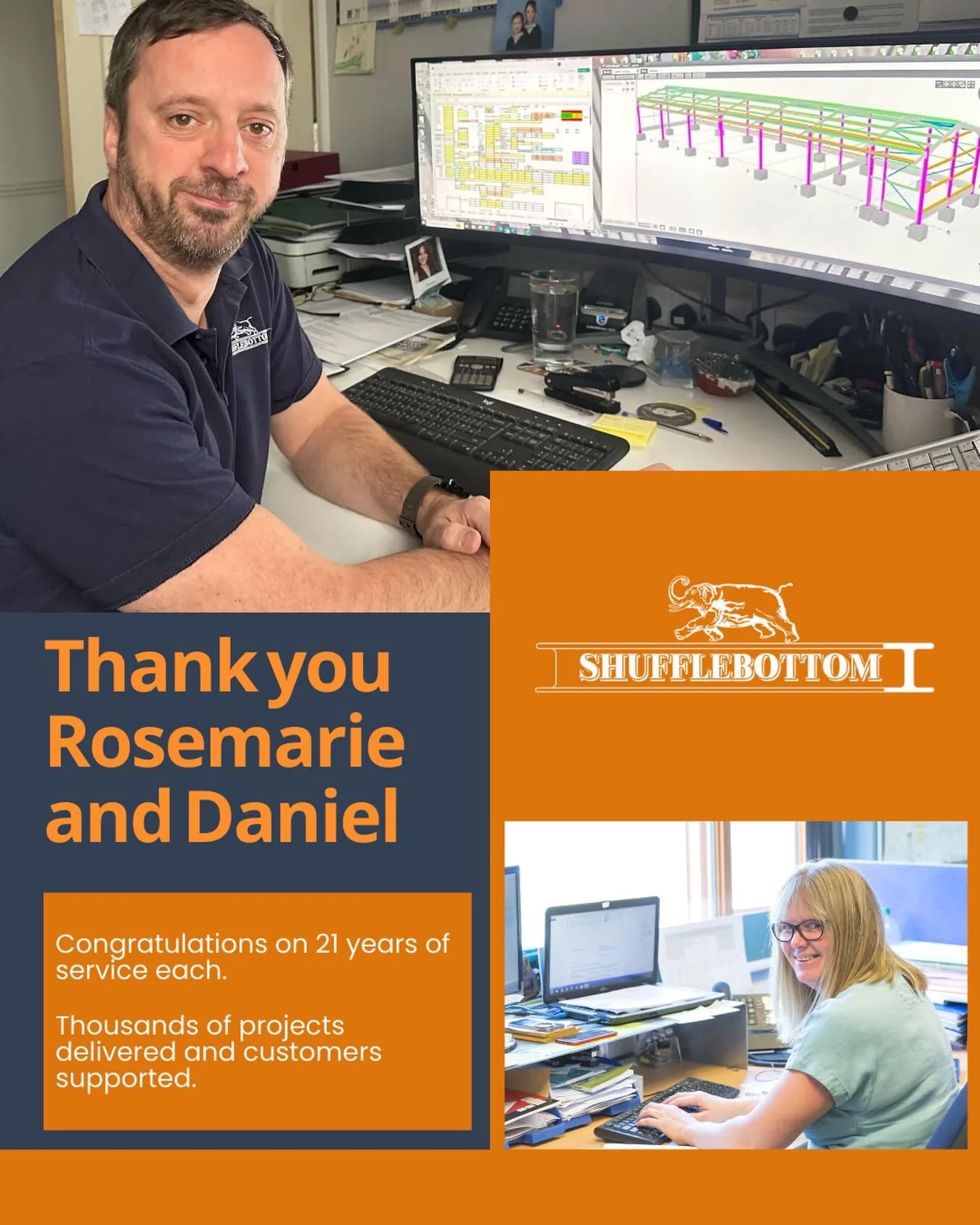 21 years of expertise.

21 years of service.

21 years of helping customers build for the future.

Join us in celebrating Rosemarie and Daniel, two much loved members of the Shufflebottom team who have reached an incredible milestone.

Read their sto