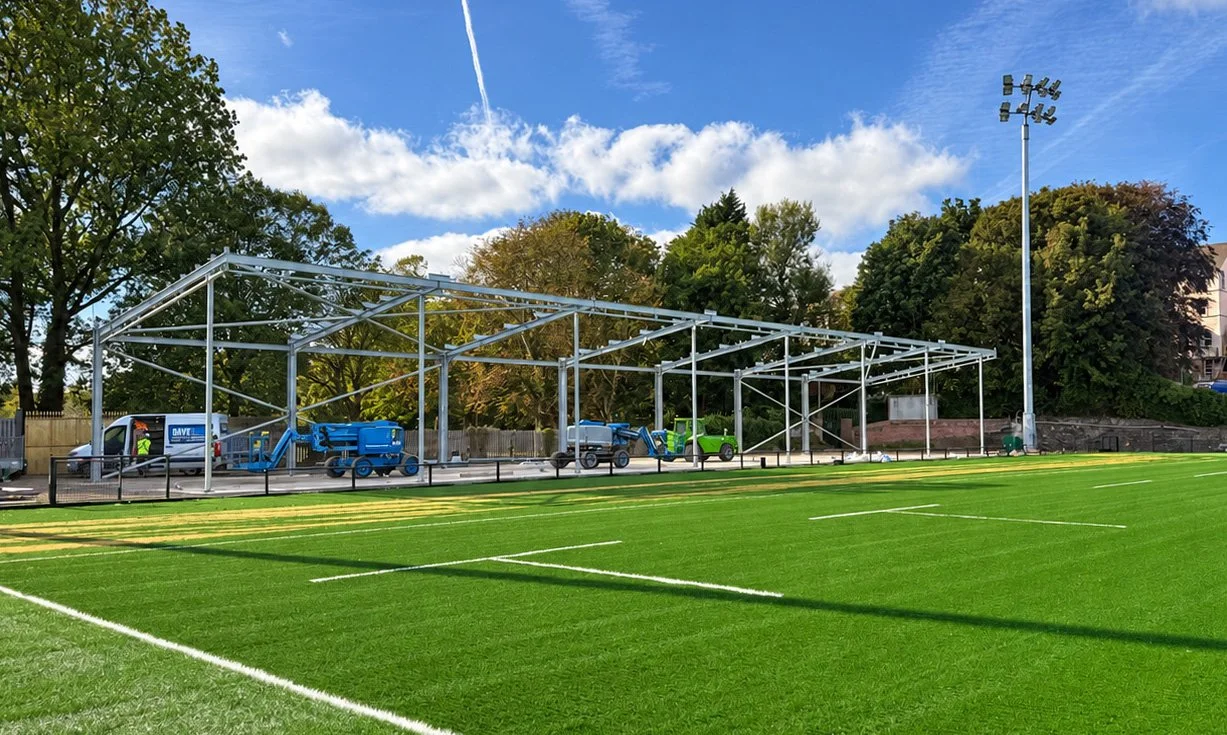 Structural steel frame being erected for the Ospreys’ new stand at St Helen’s, Swansea. 