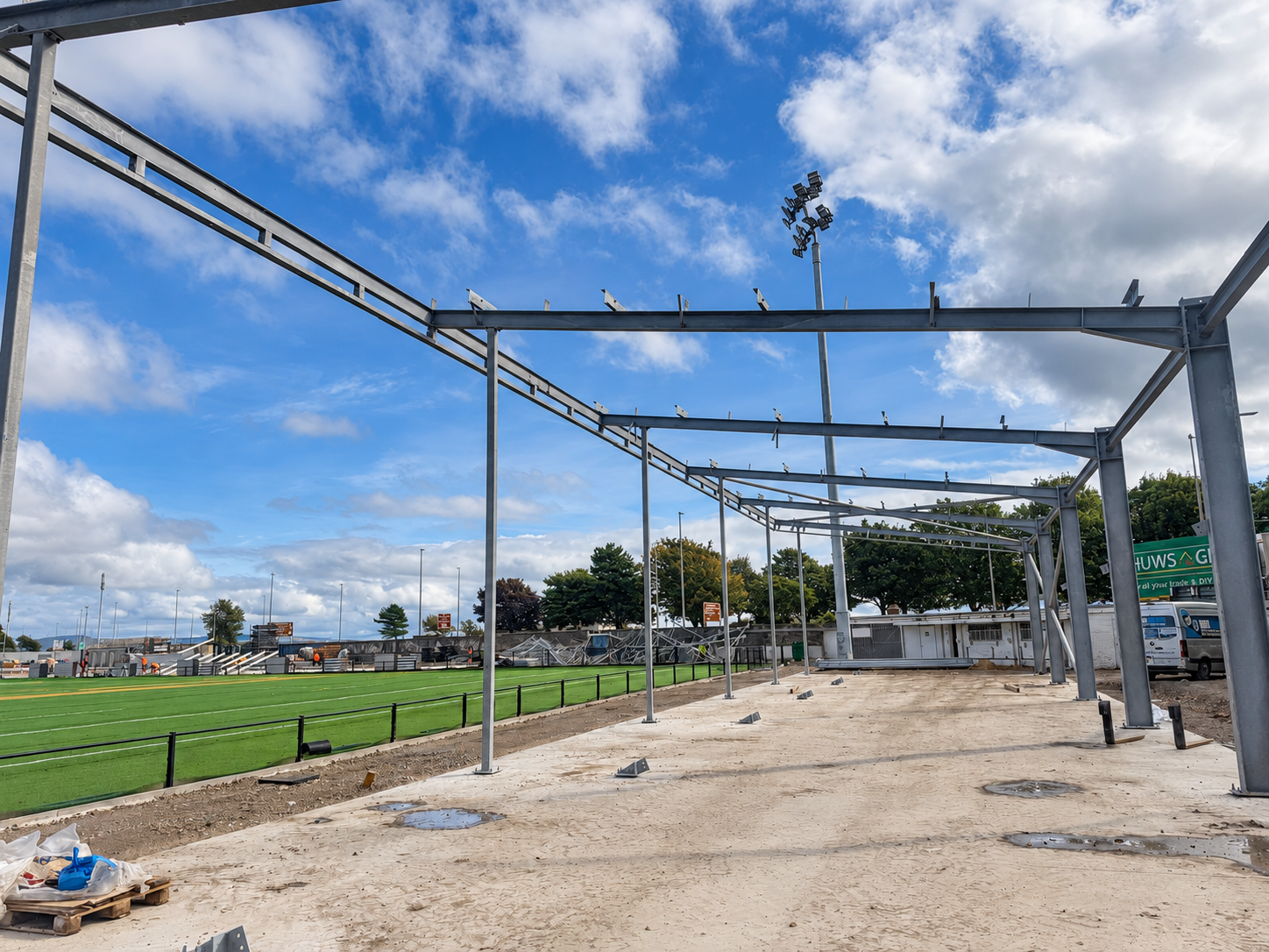  Structural steel frame being erected for the Ospreys’ new stand at St Helen’s, Swansea. 