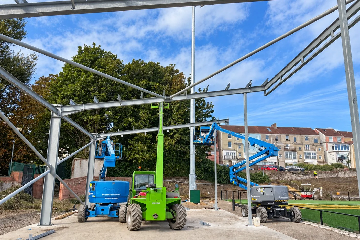  Structural steel frame being erected for the Ospreys’ new stand at St Helen’s, Swansea. 