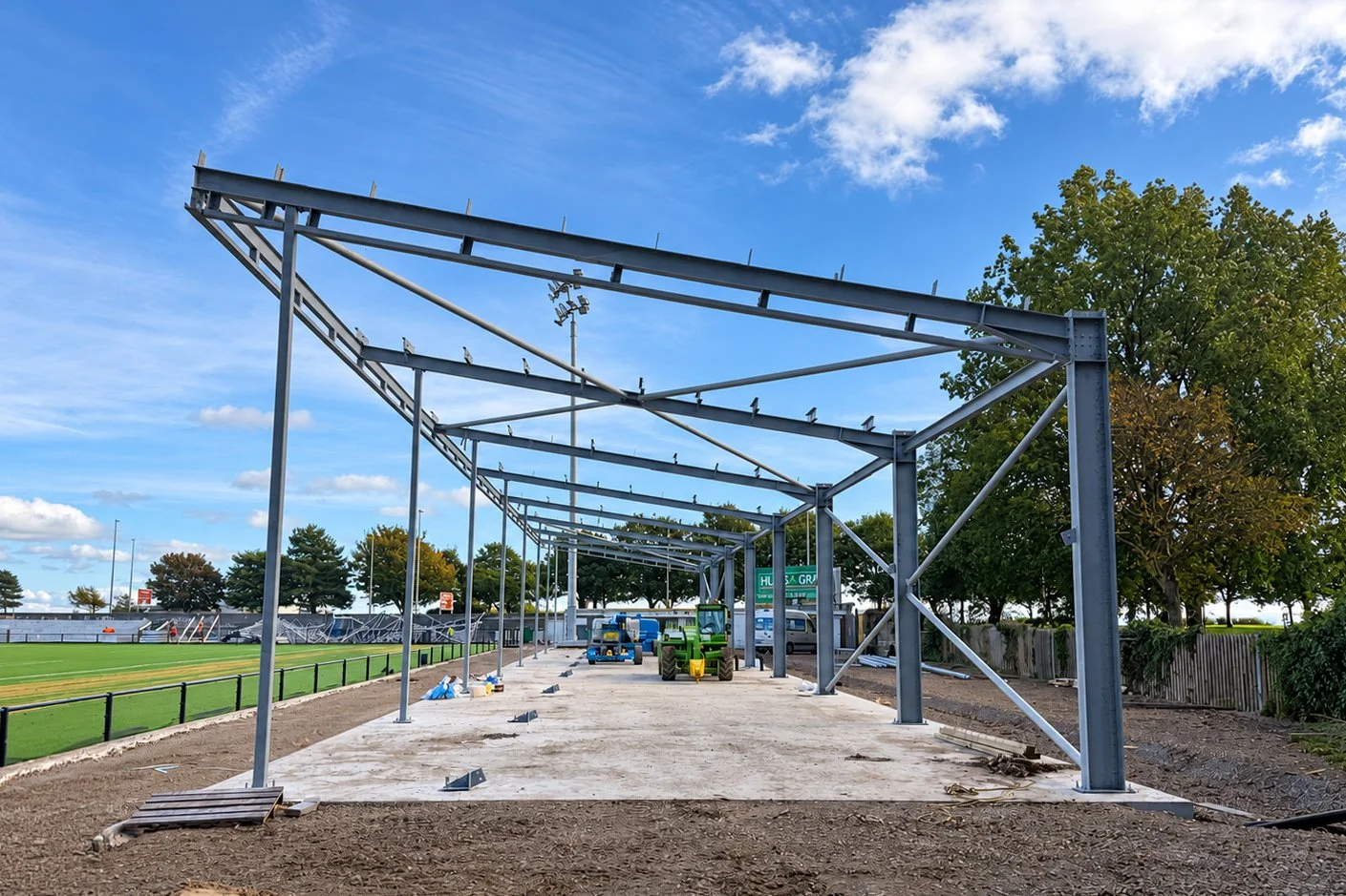  Structural steel frame being erected for the Ospreys’ new stand at St Helen’s, Swansea. 