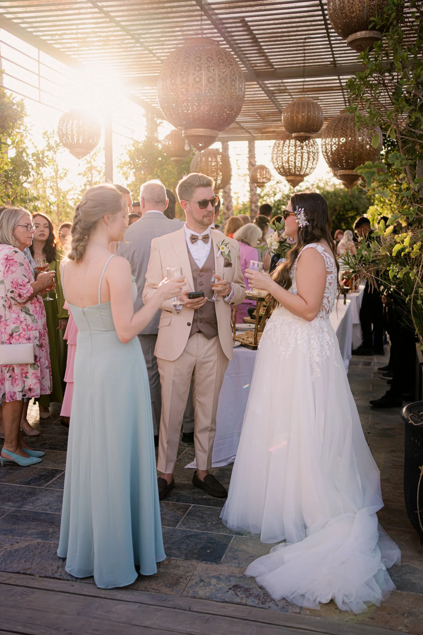 outdoor wedding reception under olive trees Morocco- marrakech wedding photographer