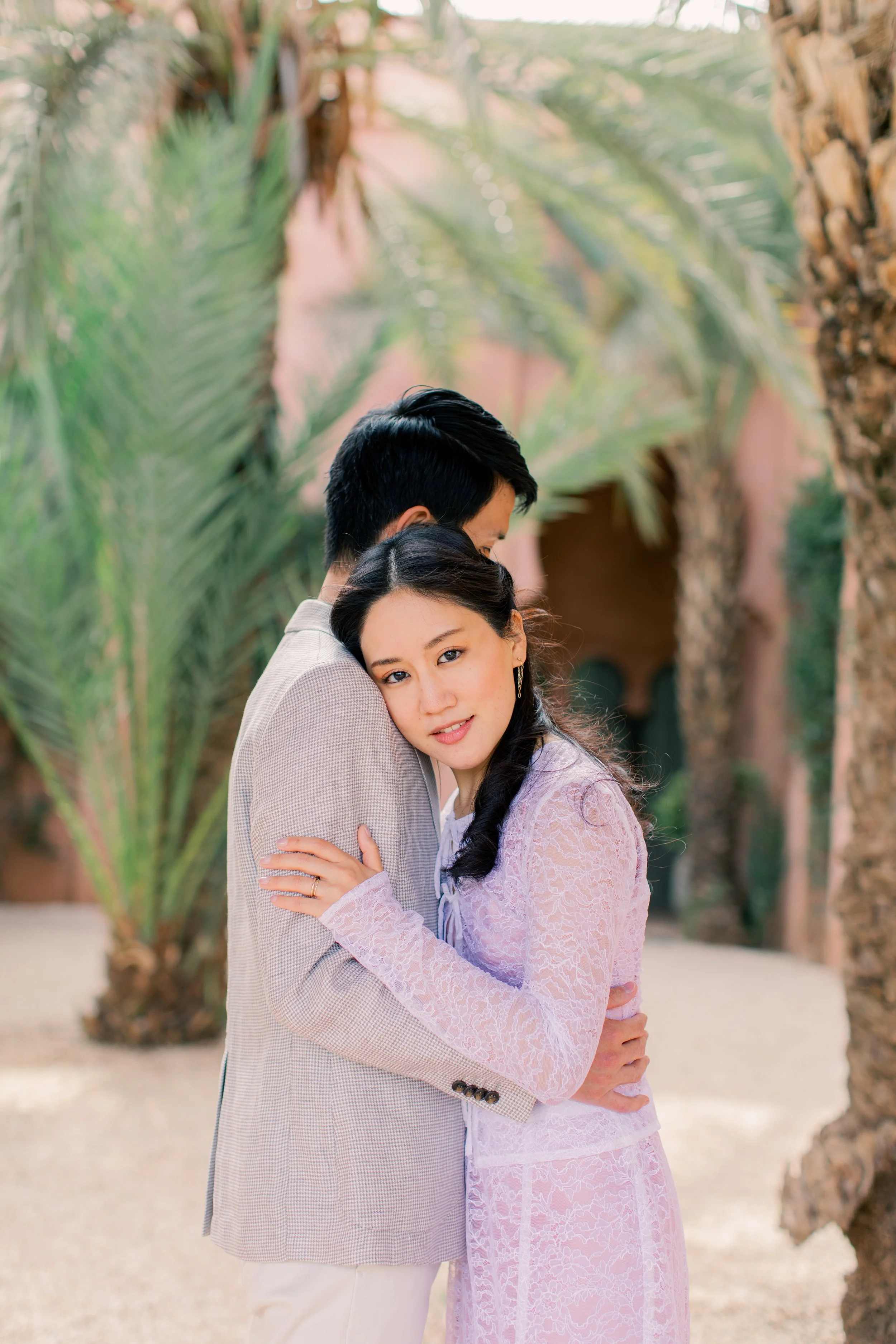 an asian couple in Amanjena for their photoshoot, photo taken by a marrakech based photographer