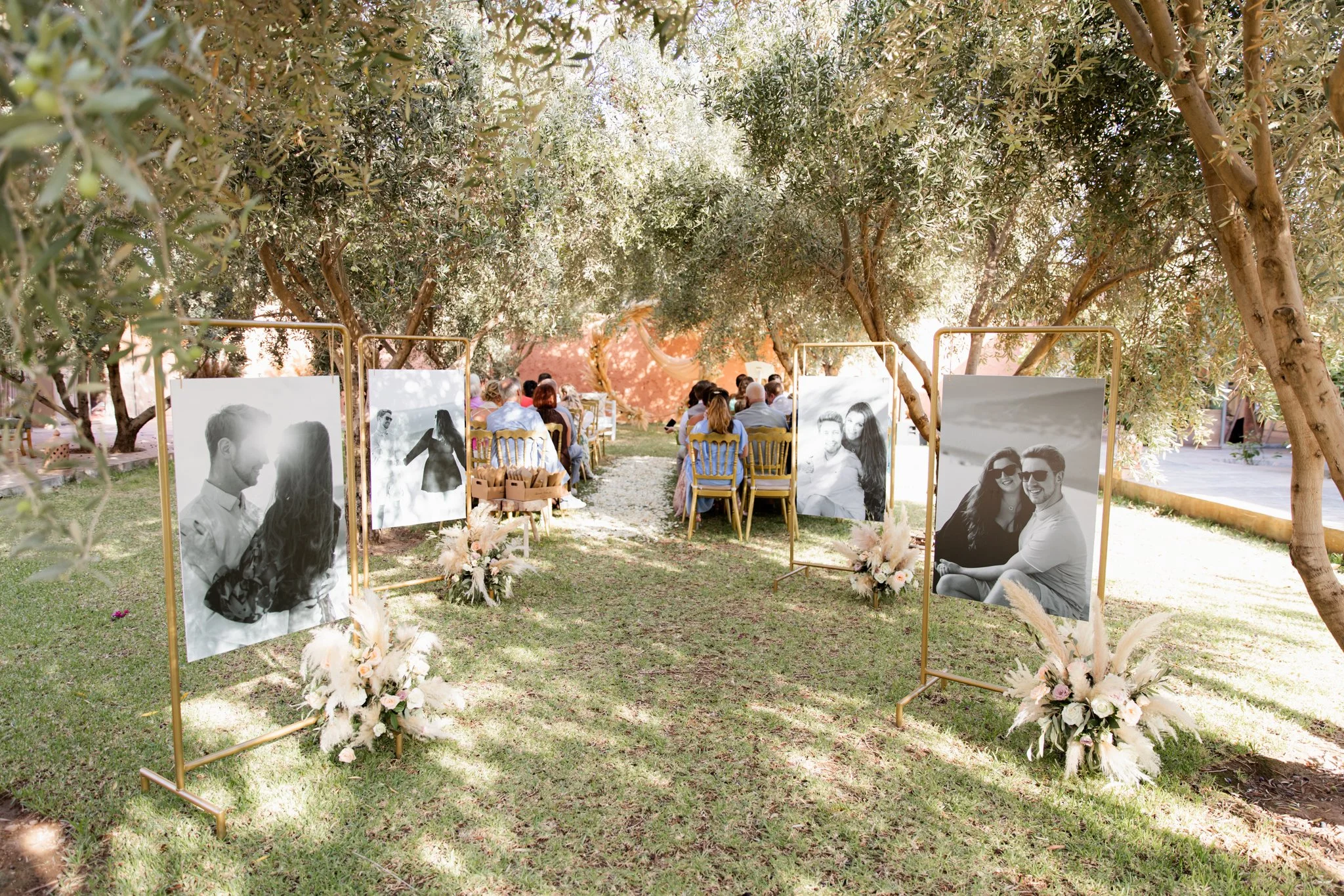 outdoor wedding reception under olive trees Morocco- marrakech wedding photographer