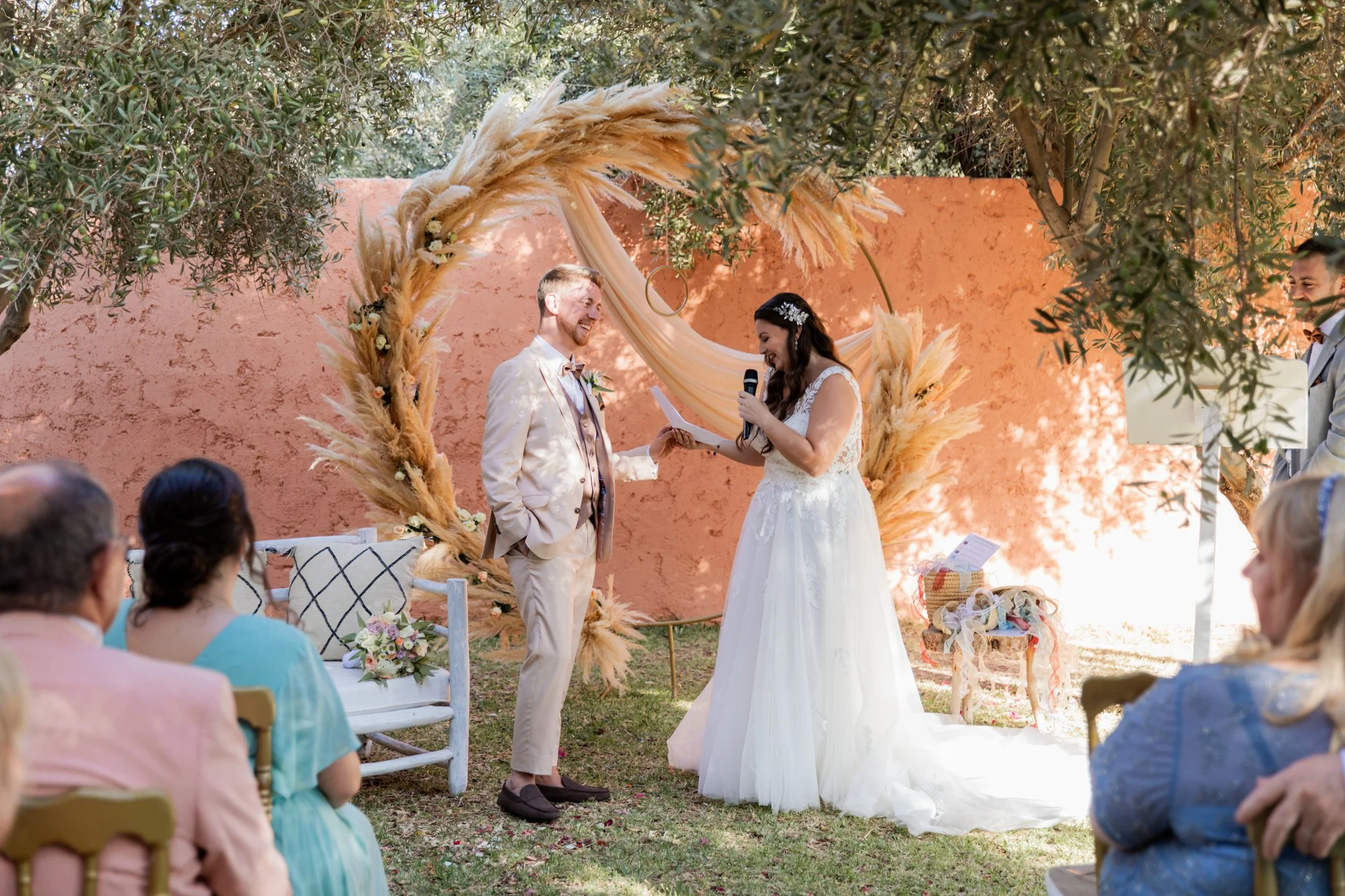 outdoor wedding reception under olive trees Morocco- Marrakech photographer