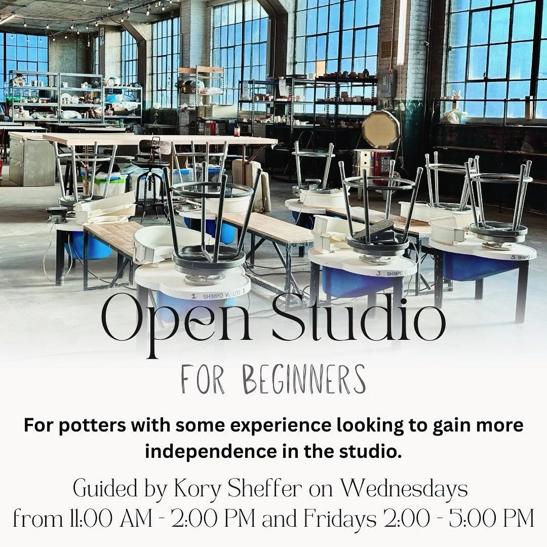 A new offering 🌟 Open Studio for Beginners and those with a bit of experience wanting to gain more independence in the pottery studio. 

This is the perfect stepping stone for potters who have taken a class or two or have a home clay practice. You&r