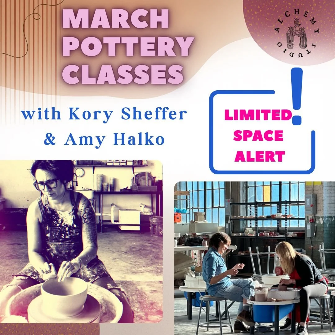 Get your spot in our March Pottery Classes before they&rsquo;re gone! 

Monday nights with @alchemy_pottery_cleveland from 6:00 - 9:00 3 SPOTS LEFT 

Tuesday nights with @amyhalko from 6:00 - 9:00 4 SPOTS LEFT

Wednesday nights with Amy SOLD OUT! 

T