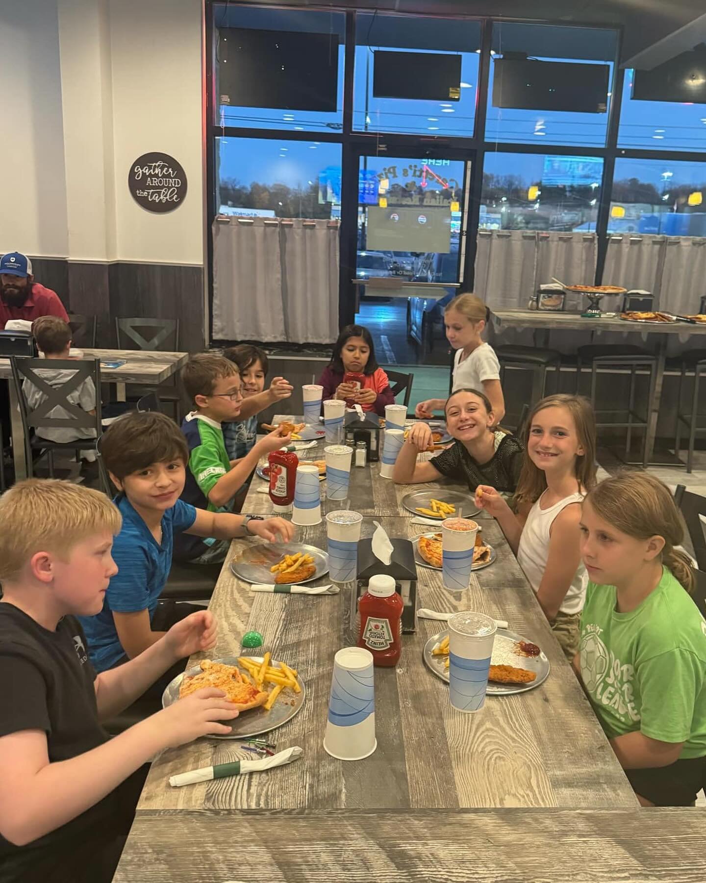 End of season pizza party at the 4th and 5th grade soccer team!