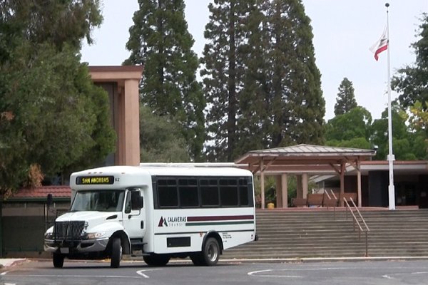 A bus waits for passengers in Calaveras, California.