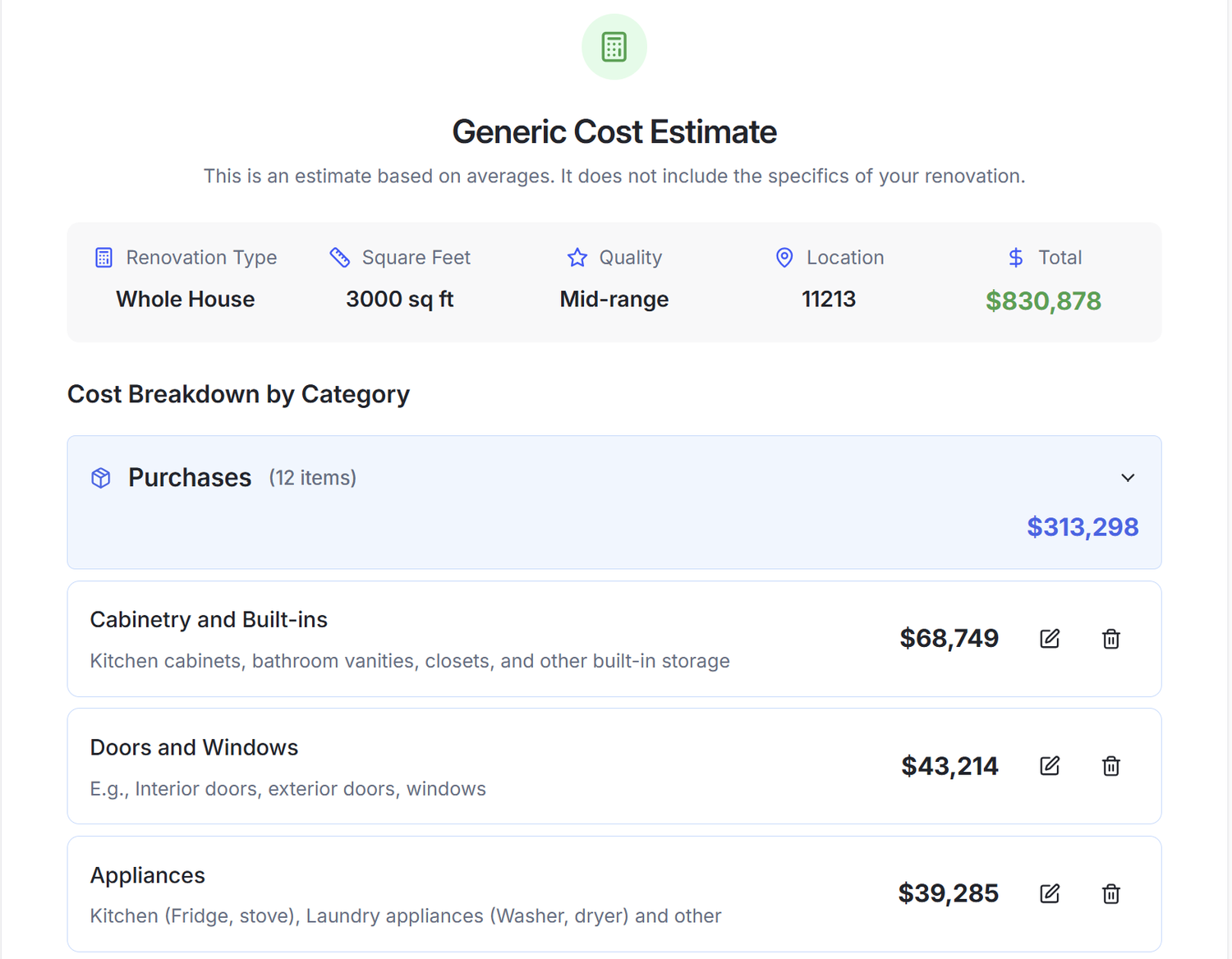 Renovation Cost Calculator (2025) – Free Home Remodeling Estimate