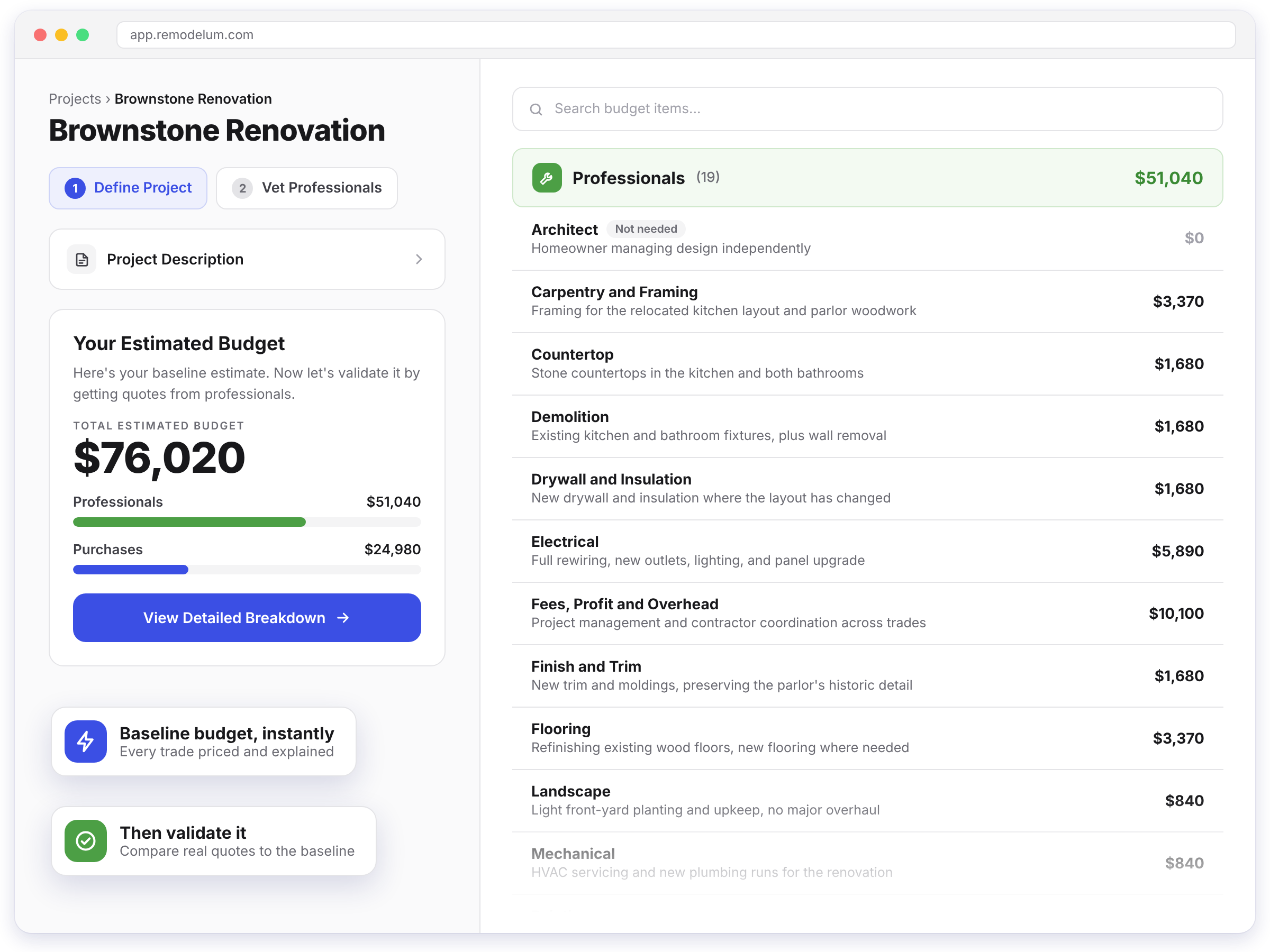 Remodel Remodel cost estimator and calculator and budget tracker screenshot