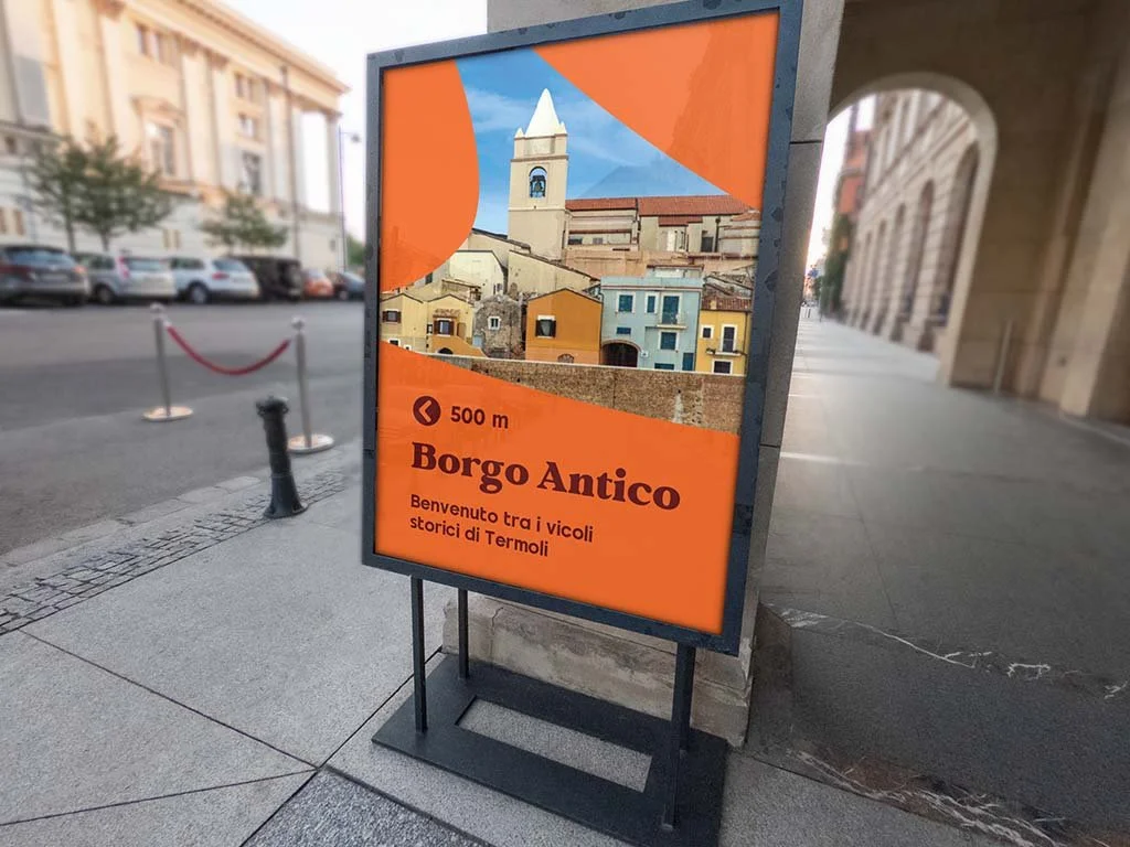 Visual consistency is also important for place brands. Pictured a consistent brand identity for Termoli.