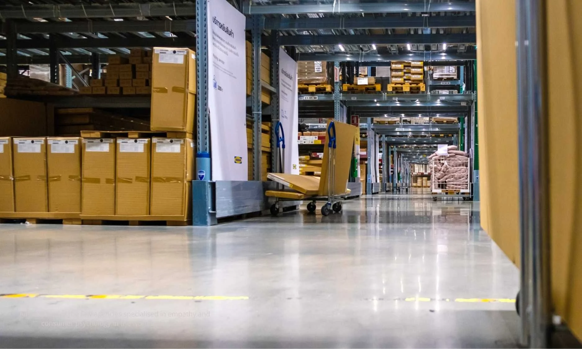 IKEA warehouse interior showing large-scale operations and functional systems, illustrating how cultural alignment matters when extending Nordic brands globally.