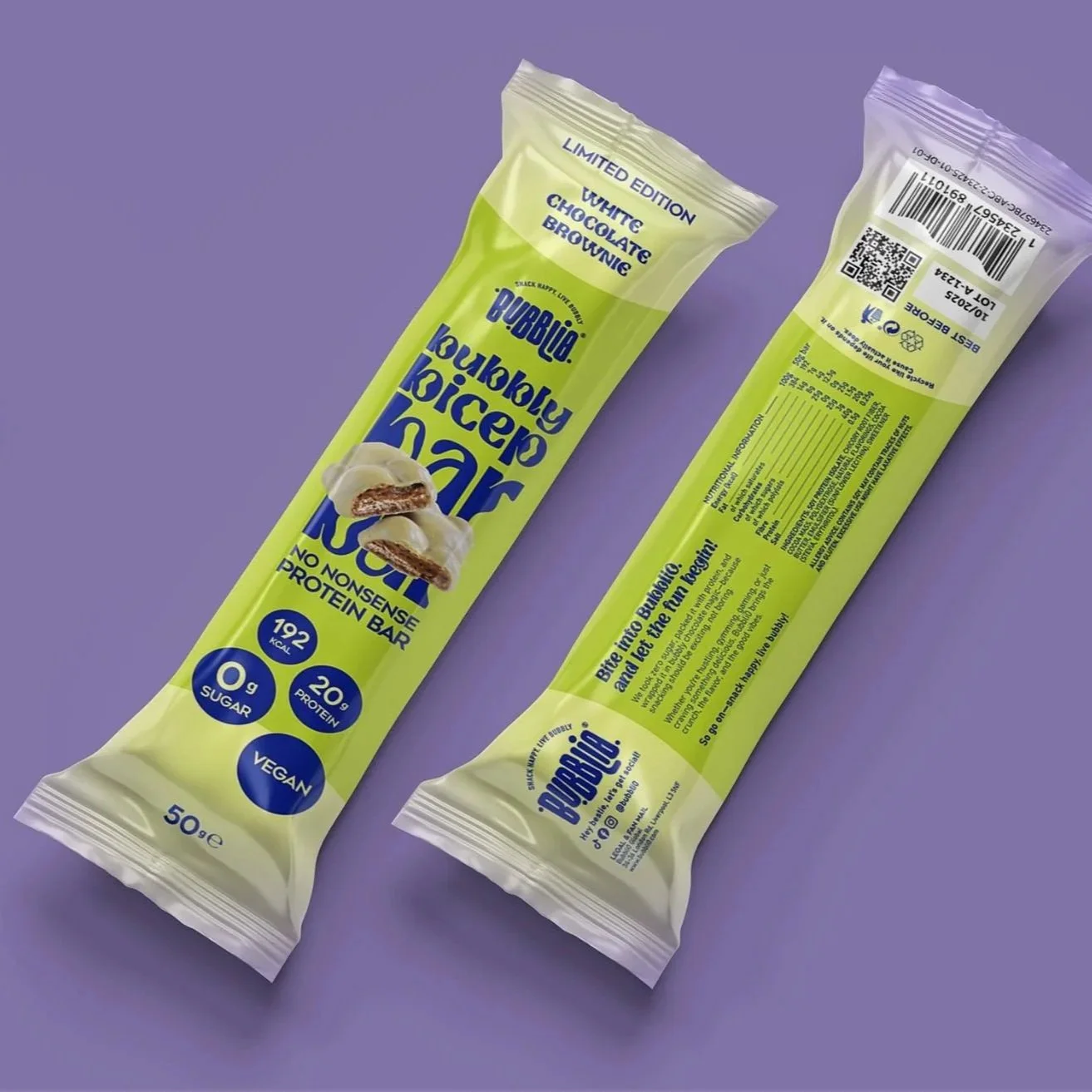 Protein brand packaging we built for Bubbli0