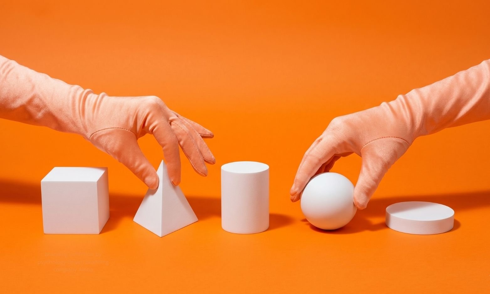 Two hands arranging shapes into a row, image symbolises brand systems and how brand identity is built through systematic actions.