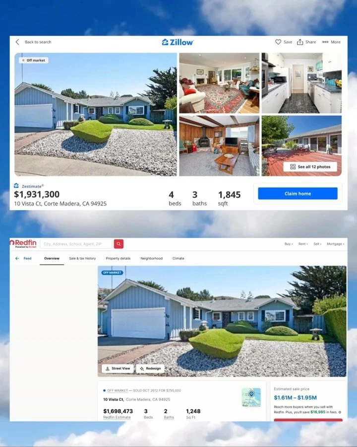 When estimating the value of 10 Vista Court, online real estate platforms like Zillow, Redfin, and Realtor.com guessed almost $1M off. In reality, the house sold (off-market) for $2.6M.

Why? 

Because your home&rsquo;s story can&rsquo;t be captured 