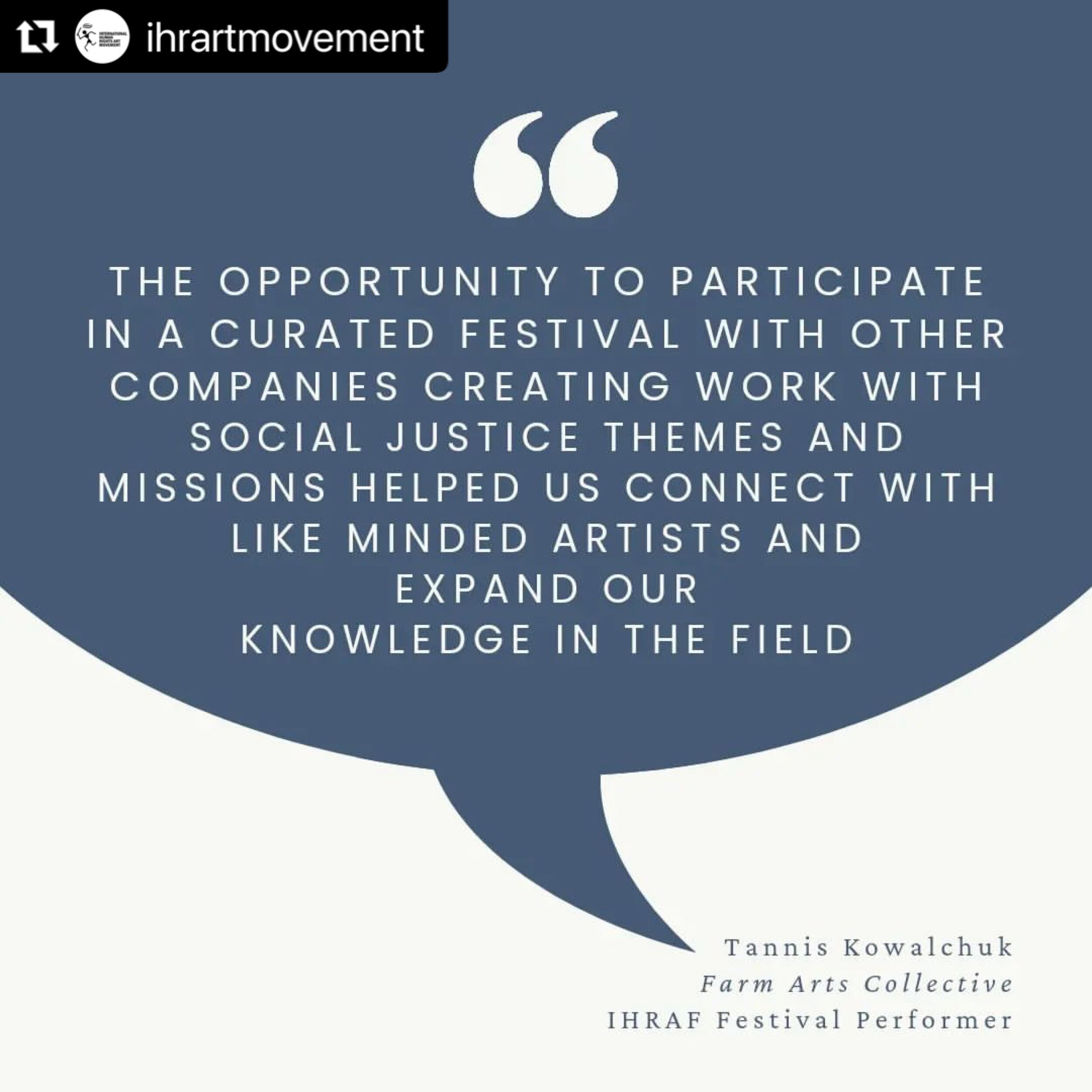 A quote from Artistic Director @tanniskowalchuk about @ihrartmovement 
We❤️being a part of this festival!

#Repost @ihrartmovement with @use.repost
・・・
What they&rsquo;re saying about us&hellip;
✨🫶🏽✨
Grateful for such a generous and creative commun