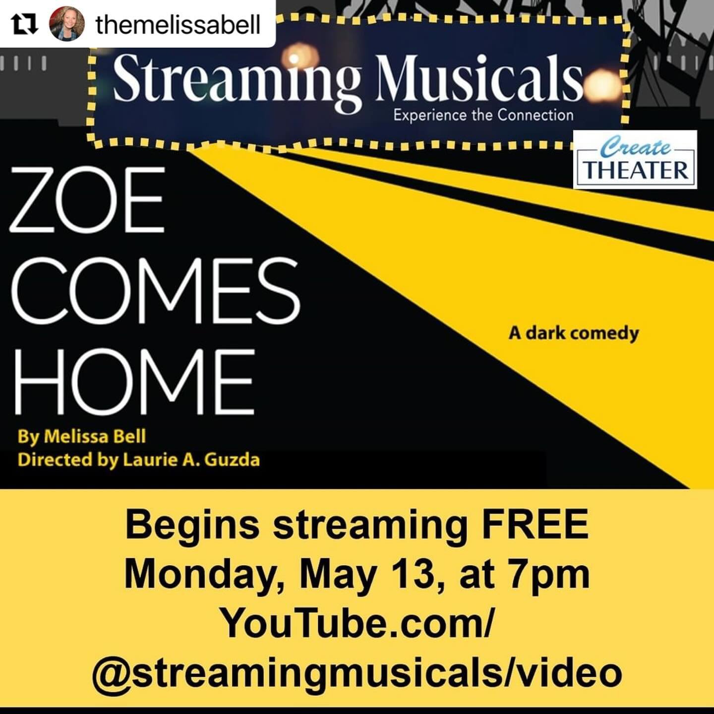 ⭐️Check out our awesome ensemble members Melissa Bell &amp; Jess Bev!⭐️
#Repost @themelissabell with @use.repost
・・・
I&rsquo;m thrilled to announce that ZOE COME HOME will premiere on
On Streaming Musicals / CreateTheater @createtheater Monday Night 