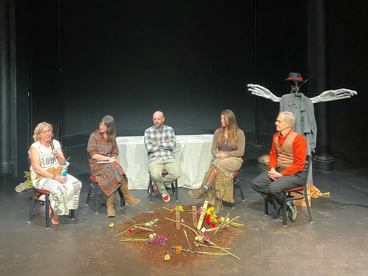 Panel discussion with a farmer, a healthcare professional, and a pastor following Decompositions at The Hazeltine Theatre with @carpetbagbrigade